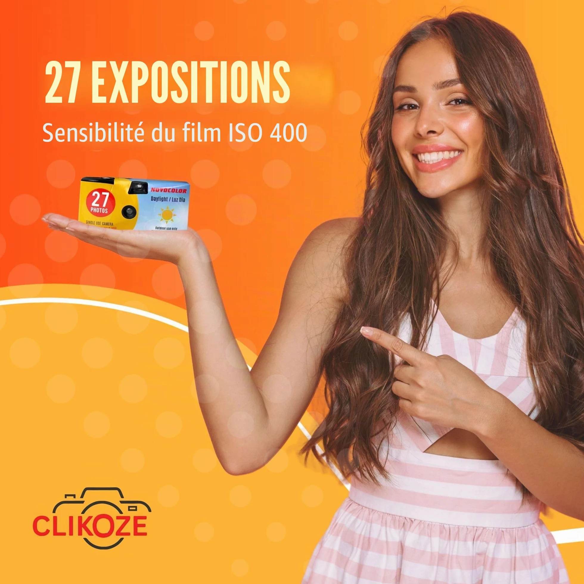 Lot de 10 appareils photo jetables avec appareil photo Novocolor lumière du jour à usage unique 27 poses et carte de conseils pour photographie Clikoze