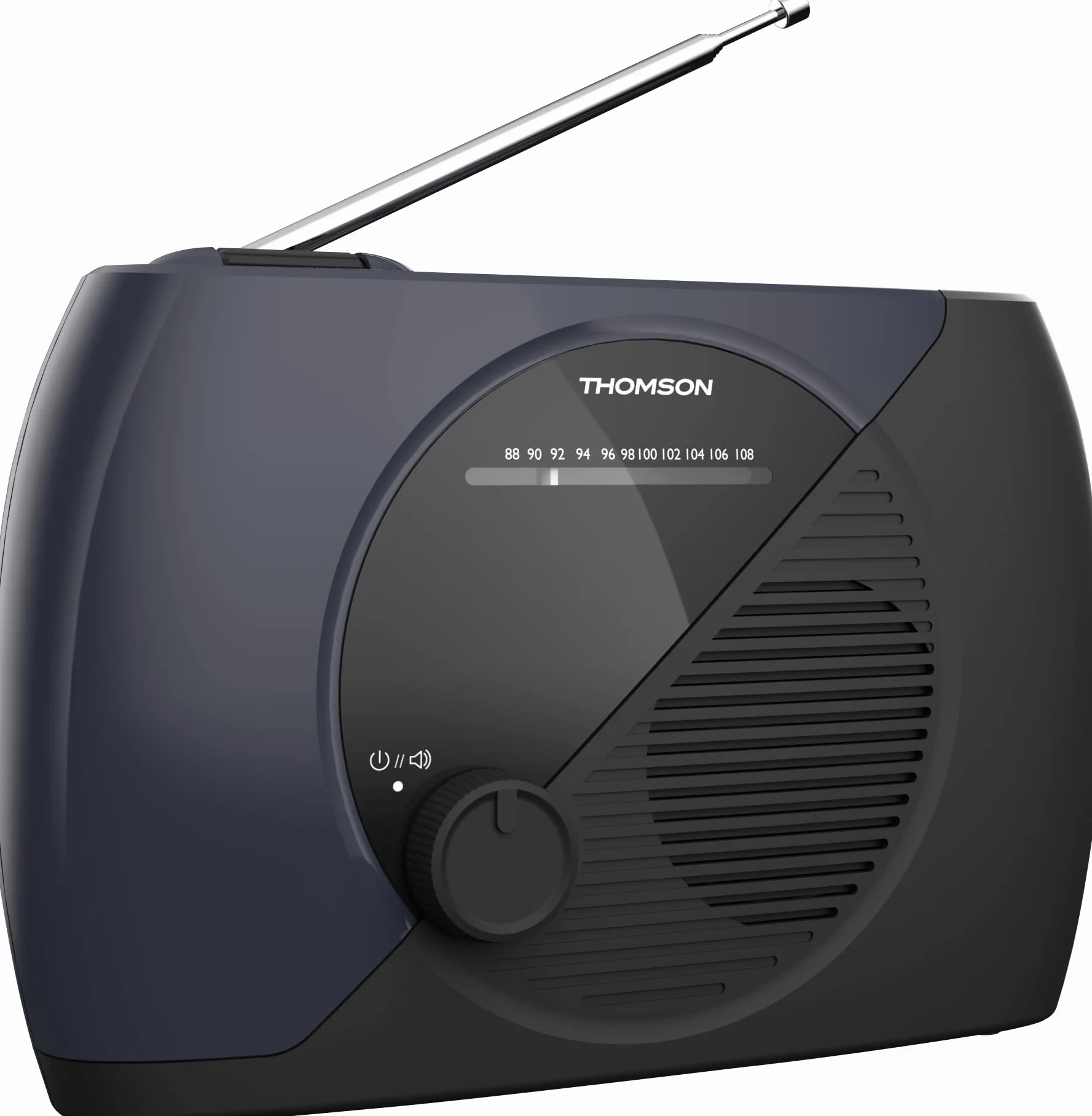 THOMSON Radio Portable FM, Tuner Analogique, Secteur ou Piles - Poste Compact pour Écoute En Tous Lieux, Couleur Bleu/Noir - RT350