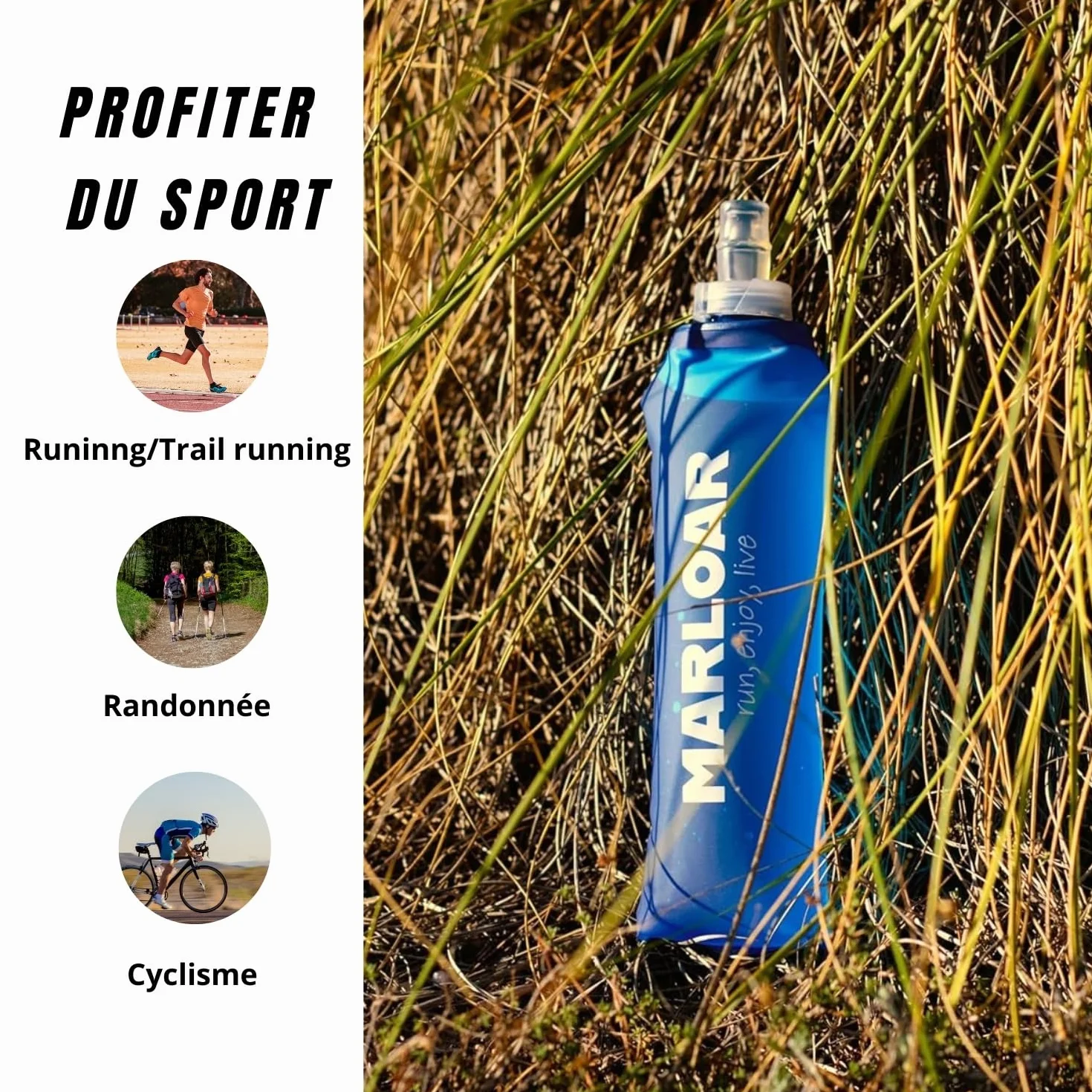 Gourdes Souples et Pliables Flasque Running 250ml Bleu Pack de 2 Sans BPA