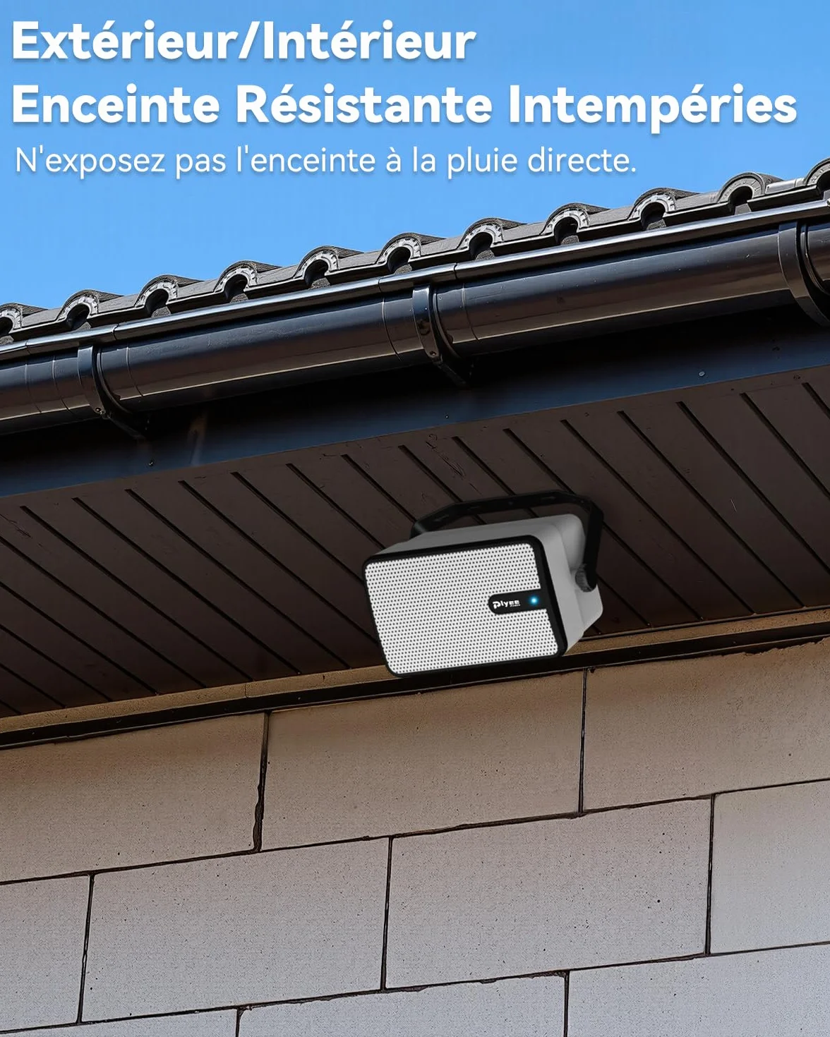 250W Haut-parleurs Bluetooth Extérieurs, Synchronisation sans Fil Entre Haut-parleurs, Montage Murale pour Terrasse, Véranda, Gazebo, Garage, Pack de 2 (MZ-632)
