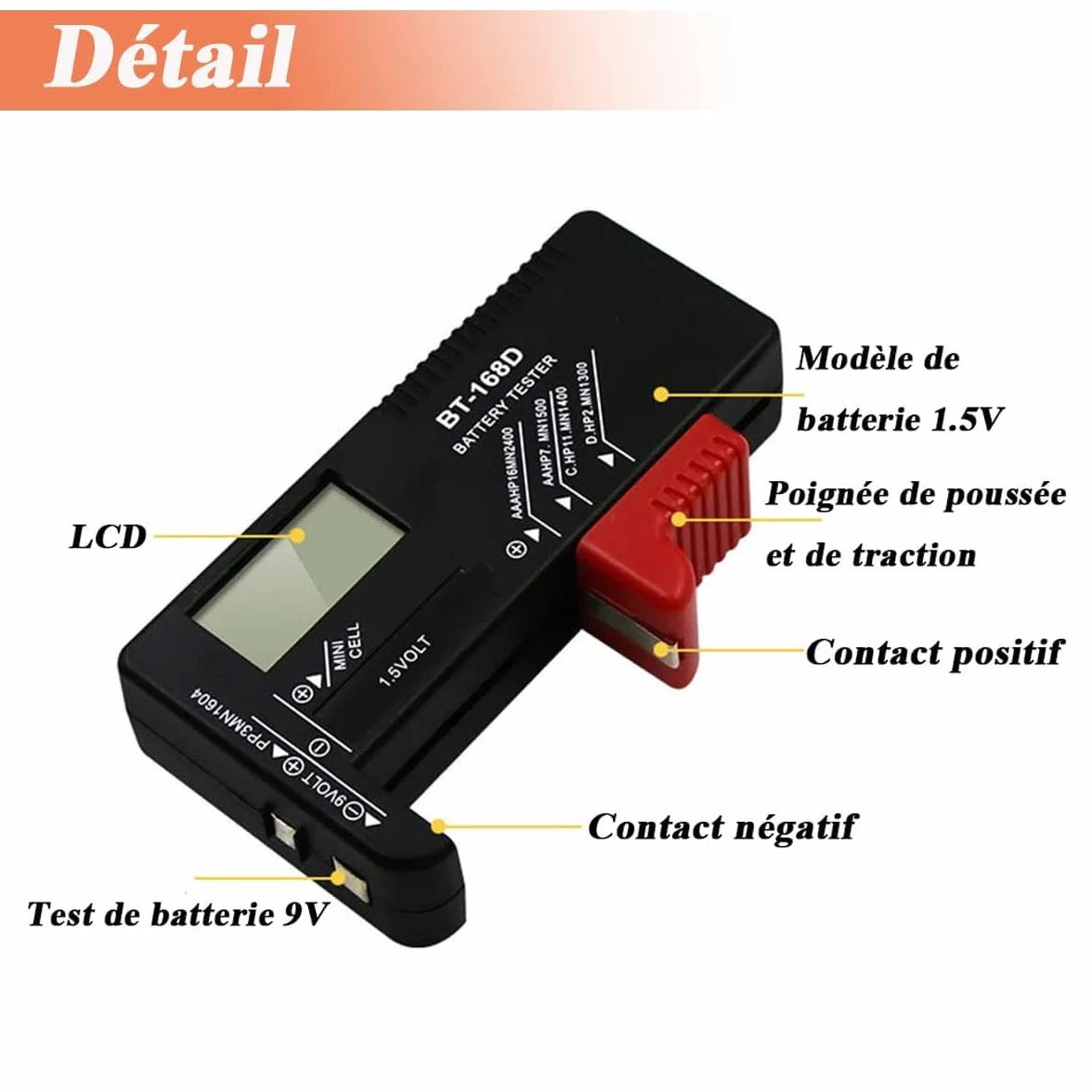 Testeur de Piles Universel BT-168D Numérique pour AA AAA C 9V Bouton