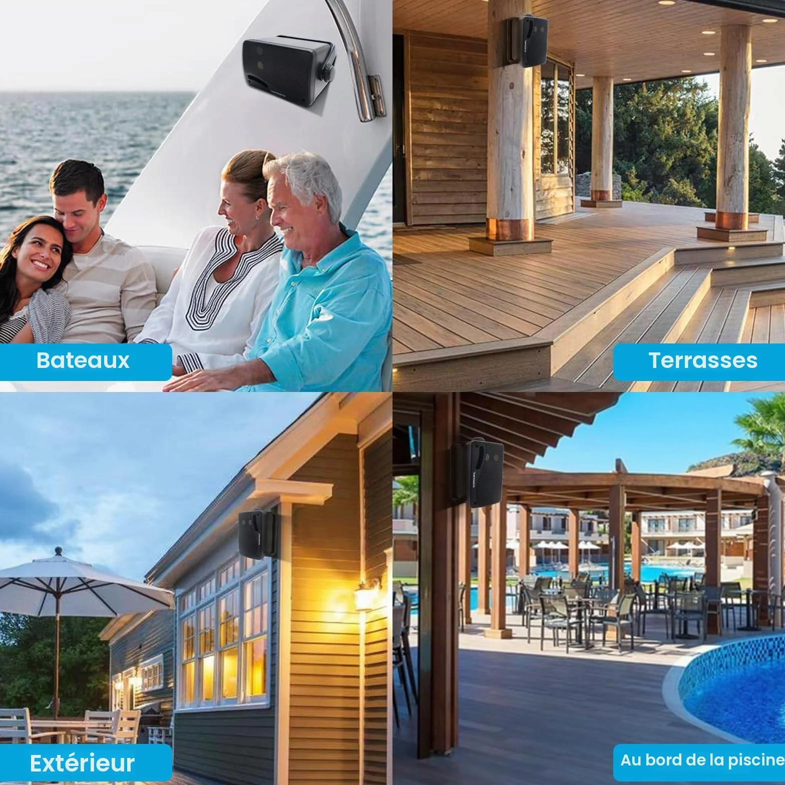 STUDIOFINIX 3,5 Pouces Haut-parleurs étanches pour 200W l'extérieur pour Montage en Surface, Marin et Mural - Grille ABS Robuste pour la Maison, Le Bateau, la Piscine, Le Patio (Noir)