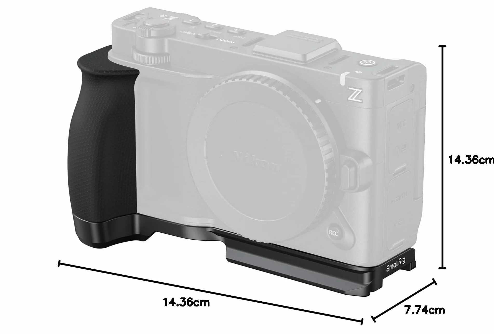 SMALLRIG Poignée en L pour Nikon ZR avec Grip Ergonomique en Silicone, Filetage 1/4", clé magnétique, Plaque de Fixation Rapide intégrée pour Arca, en Marche Rapide sur trépied, 5466