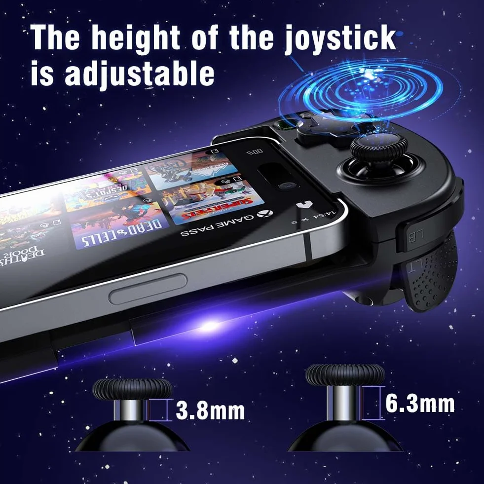 ShanWan Manette Smartphone Android/iOS, Manette de Jeu Mobile avec Hauteur du Joystick Réglable pour Xbox Cloud Steam Link GeForce NOW MFi Arcade Game (Ferreux)
