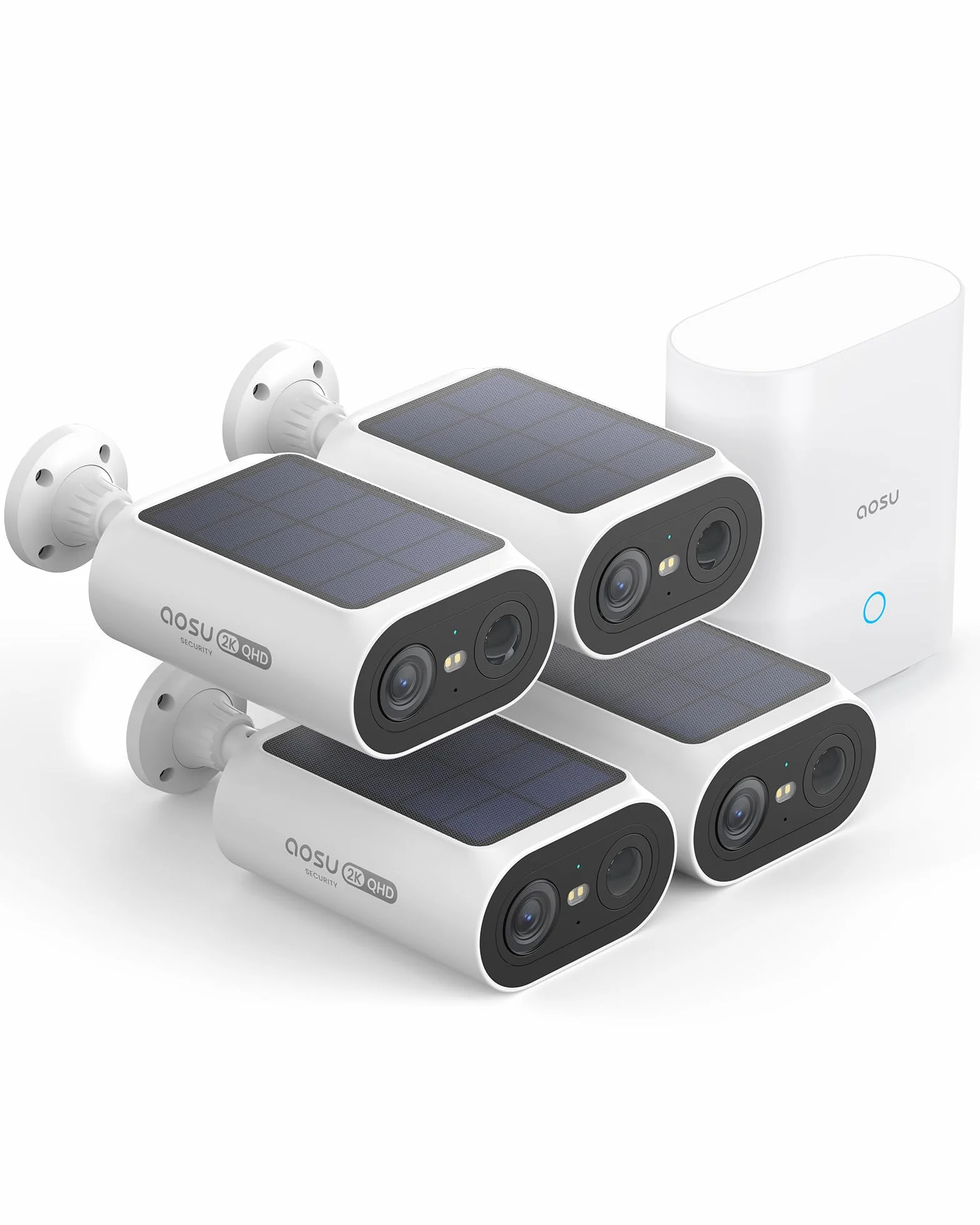 AOSU 2K Caméra Surveillance Extérieure sans Fil, Base+ 4 Cam, 32 Go Stockage Local,3MP WiFi Solaire Caméra Exterieur à Batterie, Panneau Solaire Intégré, Vision Nocturne Couleur,Détecteur de Mouvement