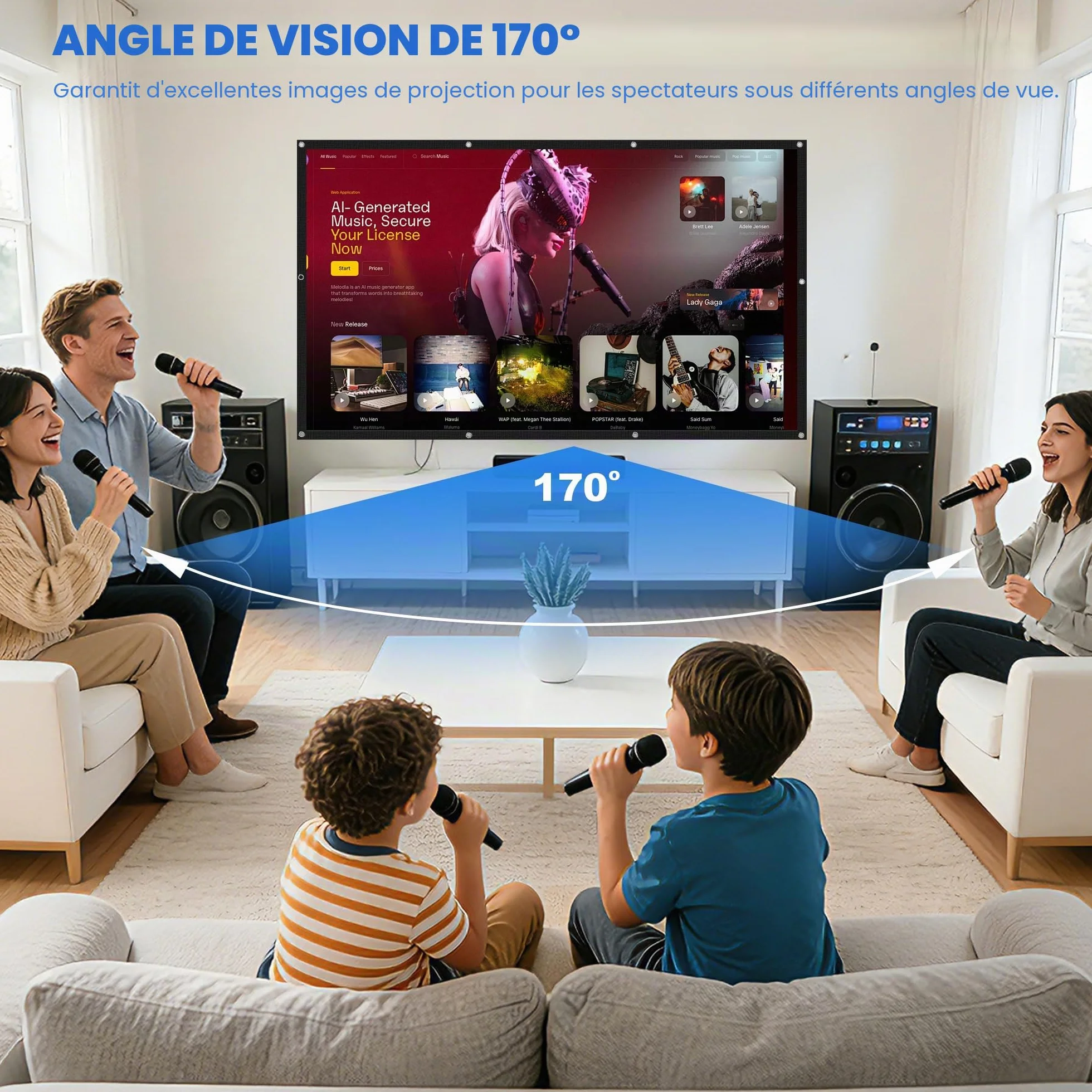 Écran de Projection 100 Pouces 16:9 4K Full HD Pliable Anti-Plis pour Cinéma Maison
