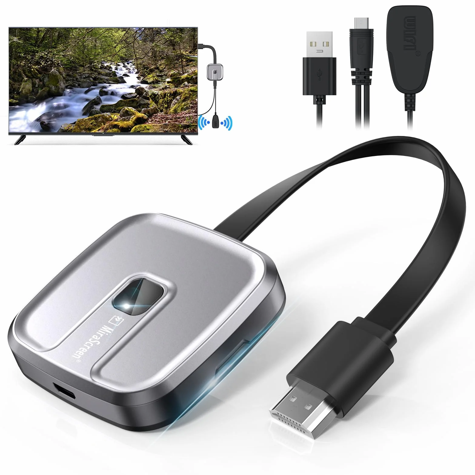 Récepteur HDMI sans Fil 4K 2.4G/5GHz Screen Mirroring Adaptateur pour iOS/Android/Windows/Miracast/Chromecast