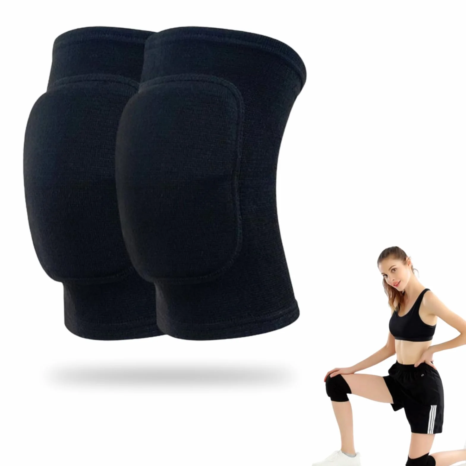 Genouillère Sport Protection Genou 2 Pièces Antidérapant Volleyball Danse Yoga (M)