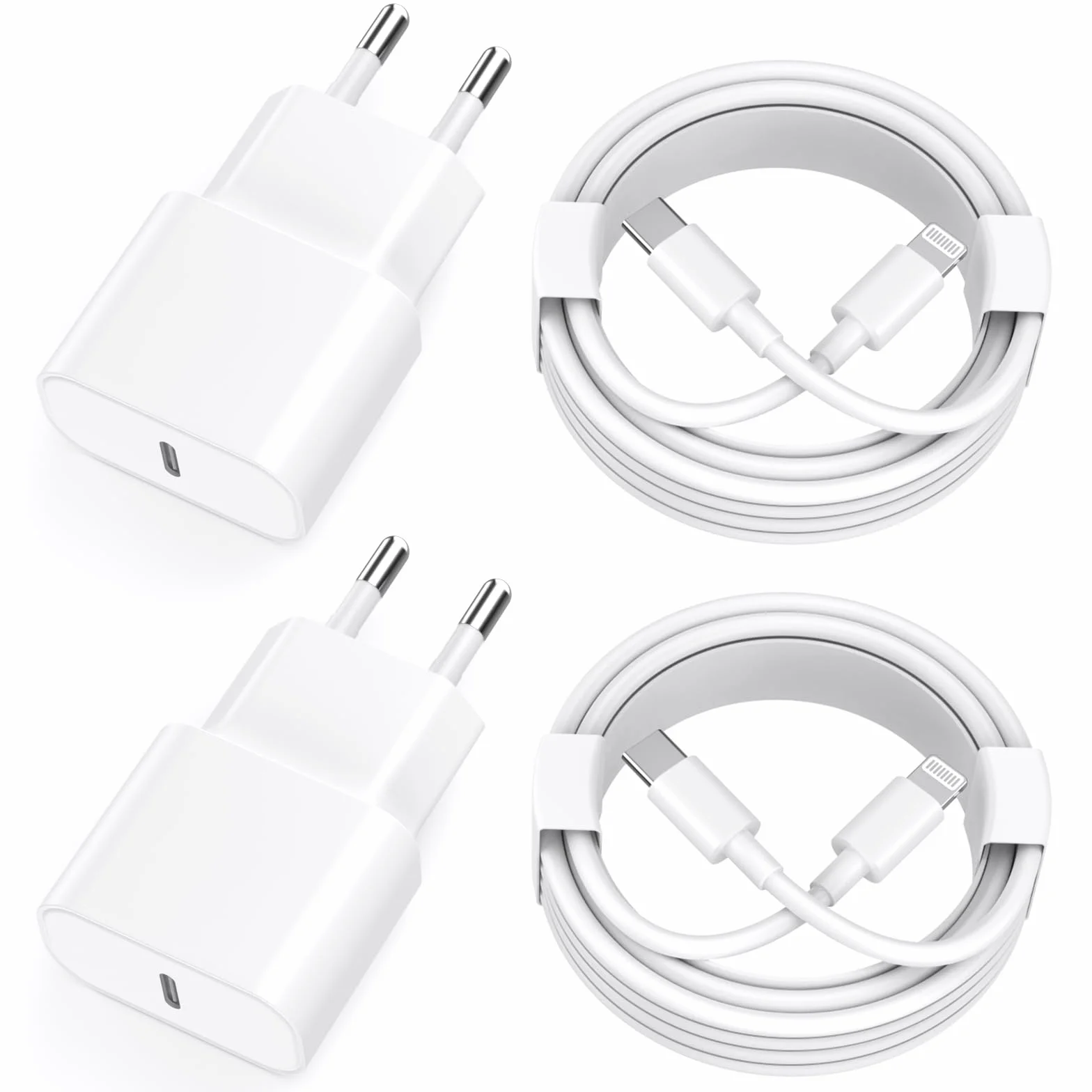 Chargeur Rapide iPhone 11 12 13 14,4Pack [Certifié Apple MFi ] Chargeur de Adaptateur avec 2M USB-C de données Lightning Cordon de Charge Compatible avec iPhone 14 13 12 11 Pro Max XS XR X