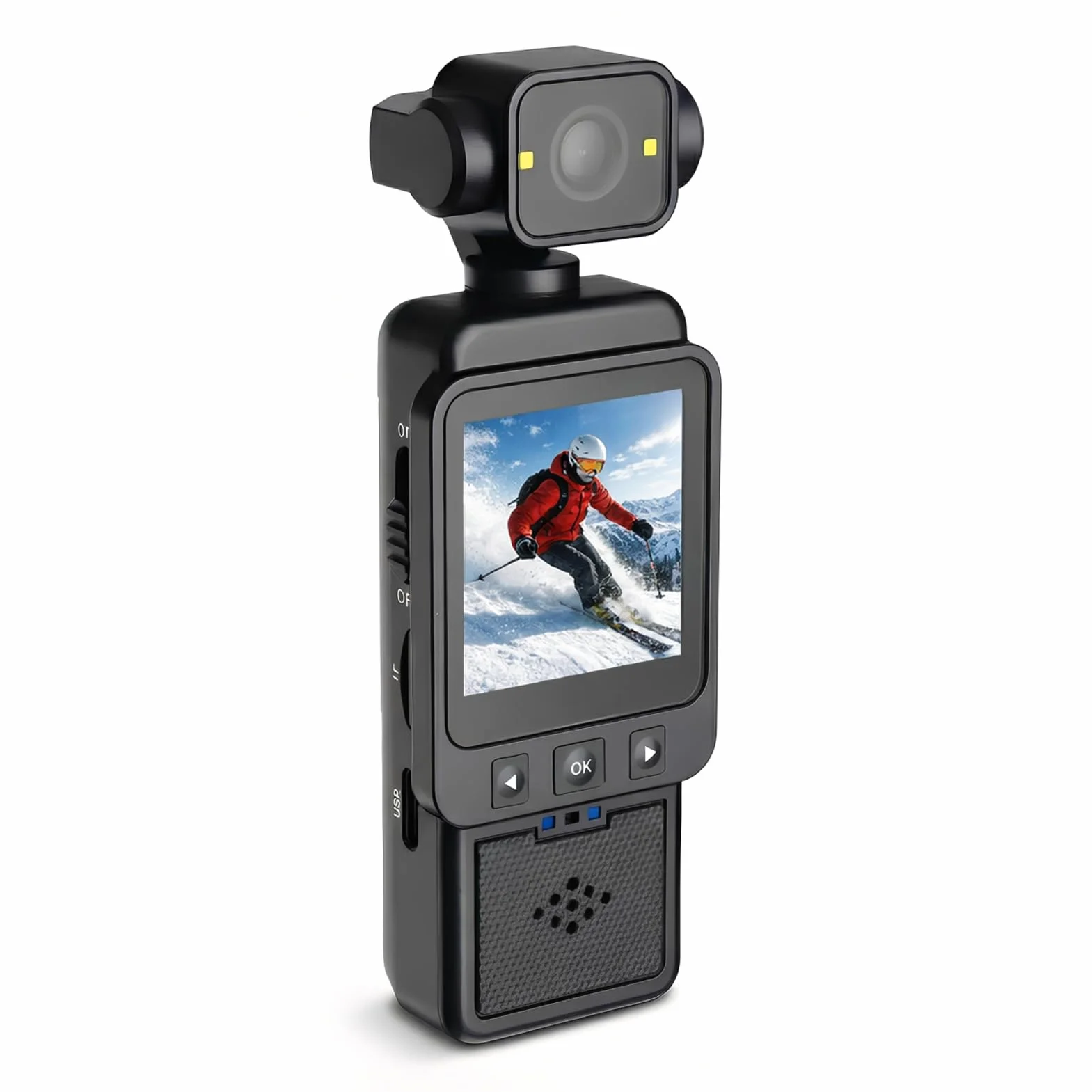 Caméra Vlog 1080p avec Objectif Rotatif à 270°, Cam avec Stabilisation Numérique et écran 1,53 Pouces, Caméscope Multi-Supports pour Vidéos en Extérieur