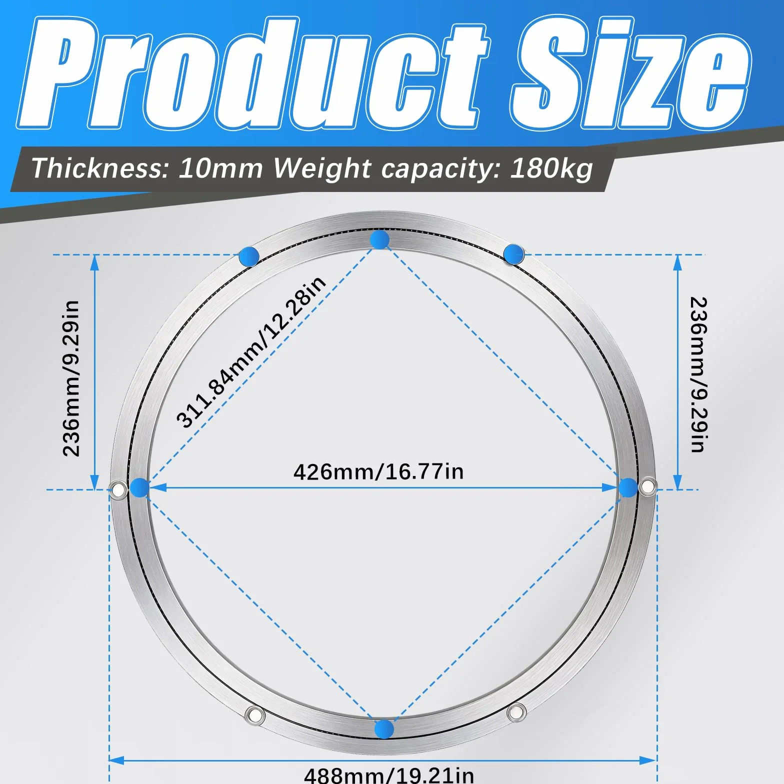 Plateau Tournant, Lazy Susan 50 cm (20 Pouces) Roulement Rotatif en Aluminium 360° Plateau Tournant Charge Lourde 180 kg avec Pieds Antidérapants pour Table Salle À Manger Support Écran