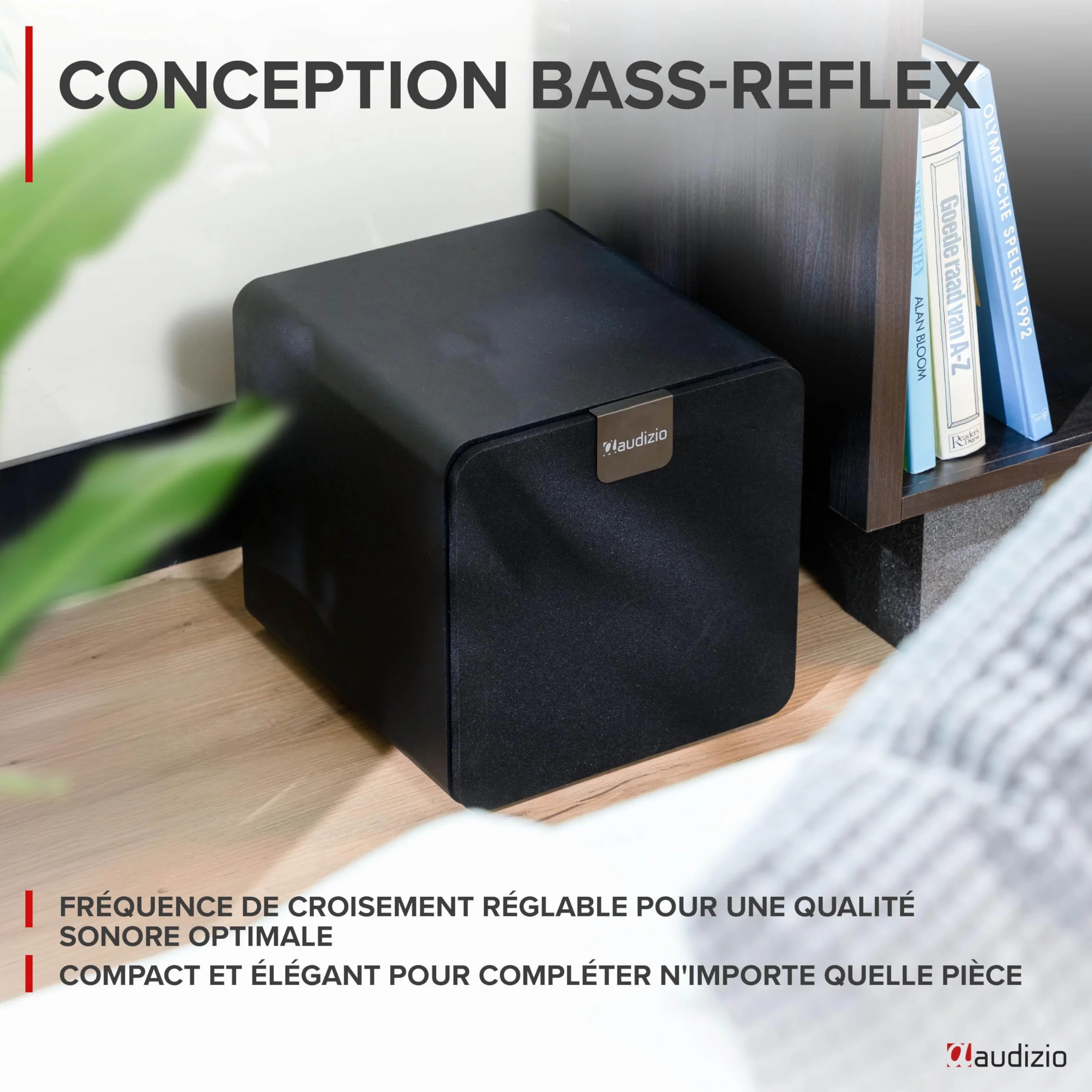 Audizio SW80D Caisson de Basses Actif Hi-Fi 160W Subwoofer 8" avec Réglage Crossover et Volume Indépendant