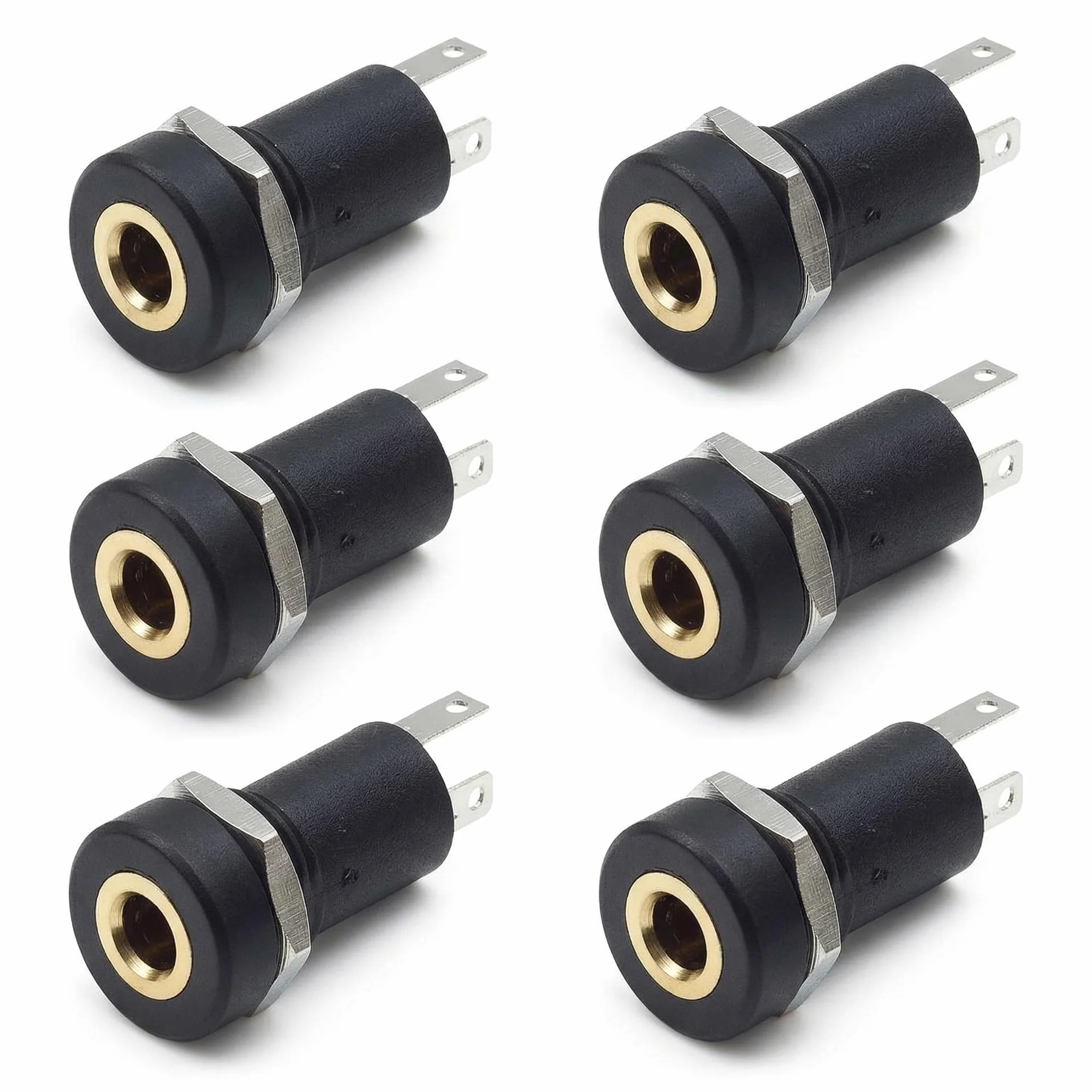 Prise Jack 3.5 à Souder, Connecteur TS 3.5 mm à Souder, Panneau de Montage Prise Audio pour MP3 MP4 et Jack 3.5 mm Stéréo Casque, en Nylon Résistant Haute Température Plaqué Argent 12V 6Pcs