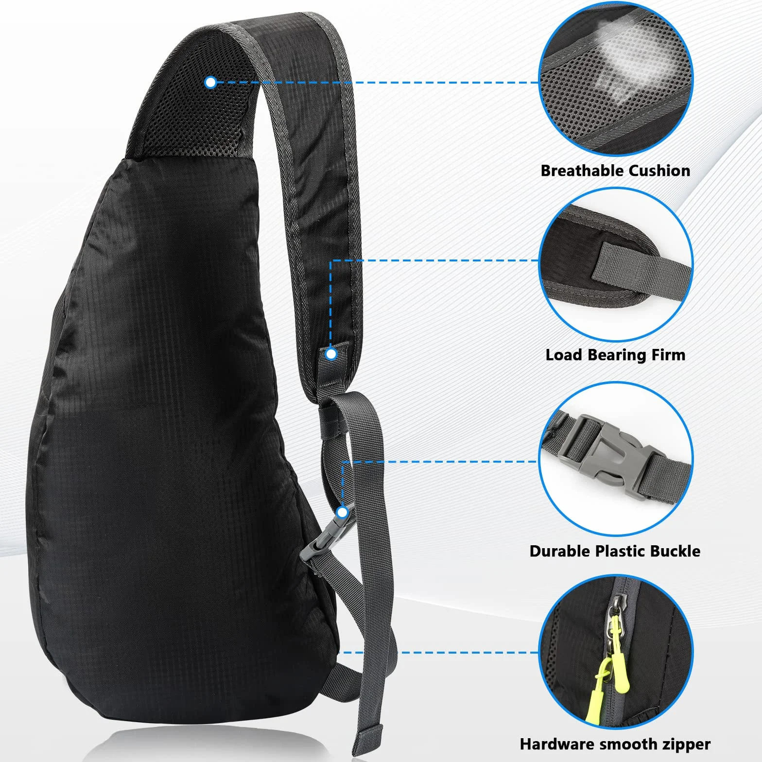 Sac de Poitrine Homme Bandoulière Léger Étanche Sling Petit Sac à Dos pour Randonnée Cyclisme Camping Voyager en Plein Air - Noir
