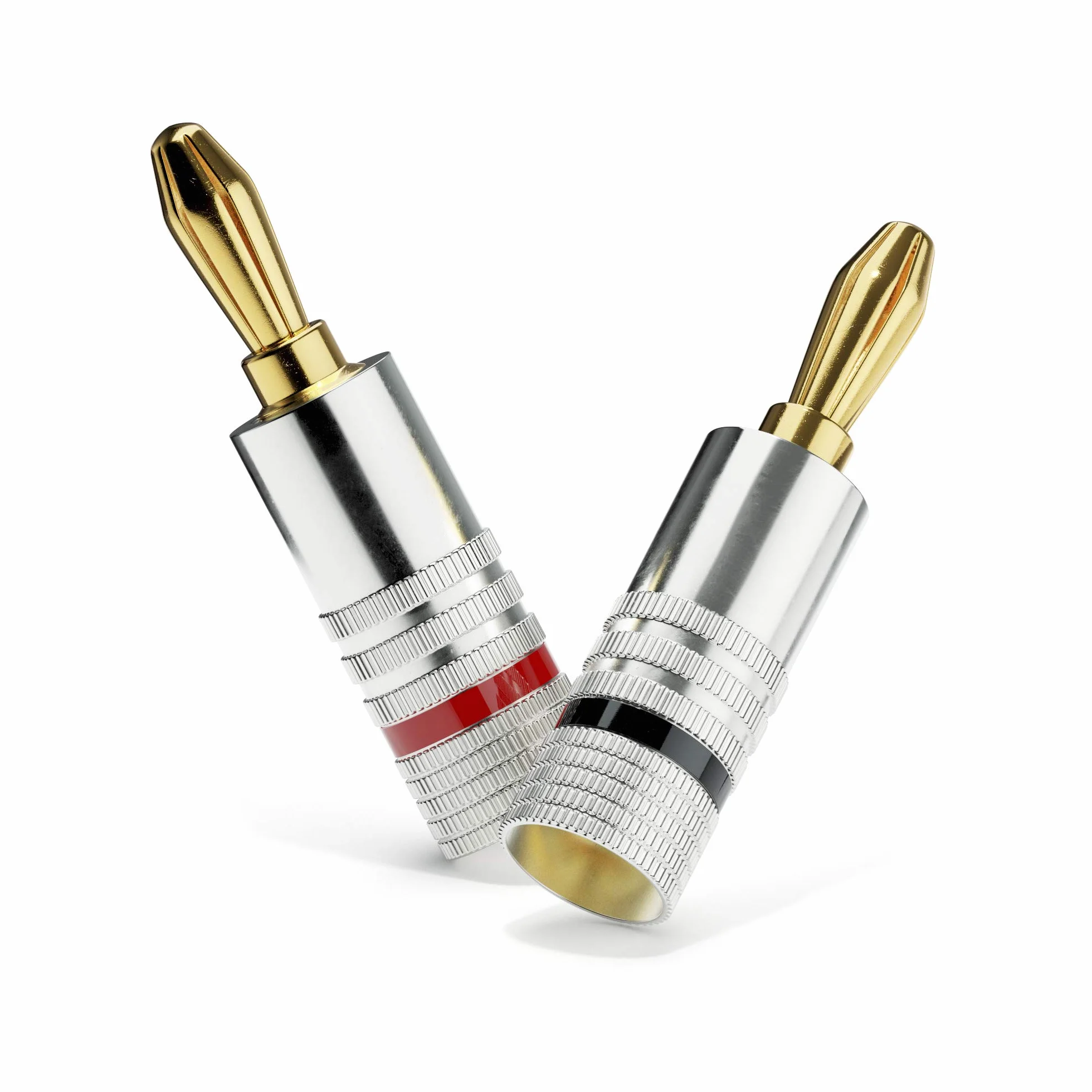 sonero® lot de 4 fiches bananes, pour tous les câbles d'enceintes d'un diamètre maximum de 6 mm², 4 pièces avec codage couleur (12x rouge, 12x noir), plaqué or 24 carats