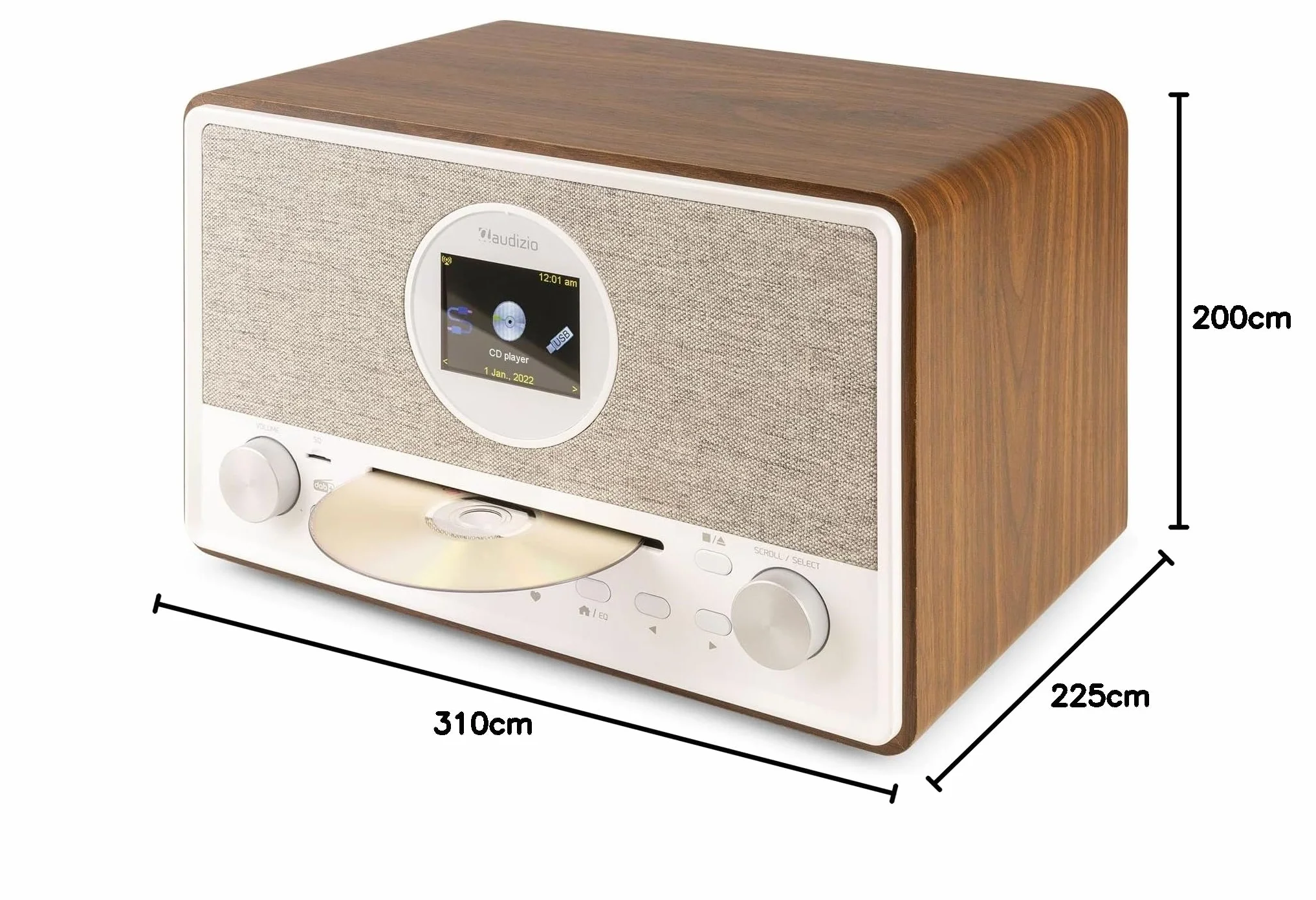 Audizio Lucca Radio Dab+ Internet Wi-FI 60W - Bois, Écran LCD 2,8", Bluetooth 5.0, CD, Deux Haut-Parleurs, Sortie Casque, Télécommande Incluse, Idéale pour Écouter la Radio à la Maison