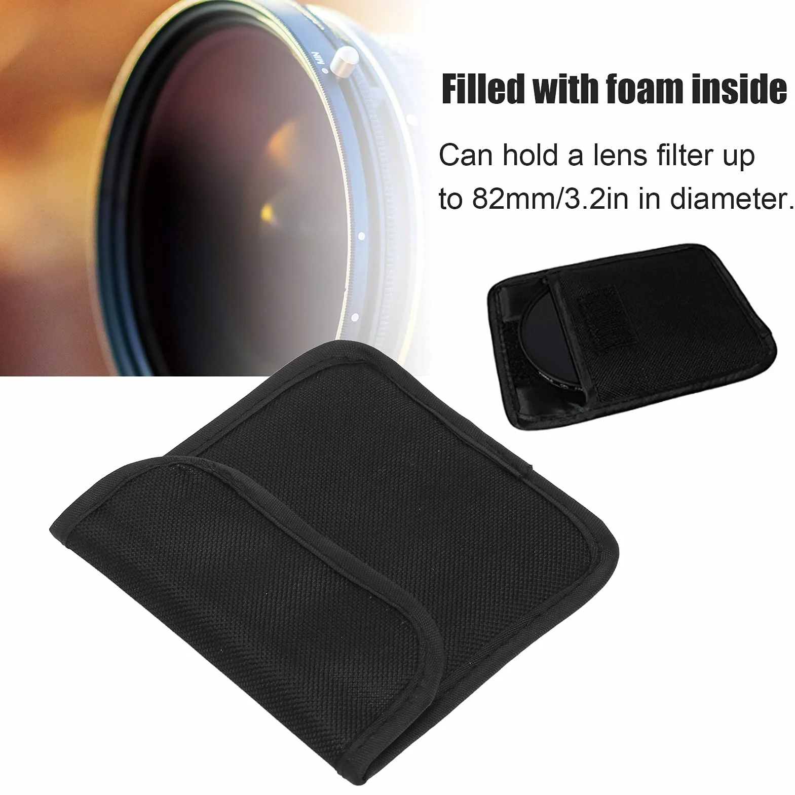 Akozon Étui de Filtre Un Filtre D'objectif de Caméra de Poche Étui de Transport en Nylon Sac de Rangement étanche pour Filtres Jusqu'à 82 Mm 1 Sac de Rangement de Filtre D'objectif de Poche