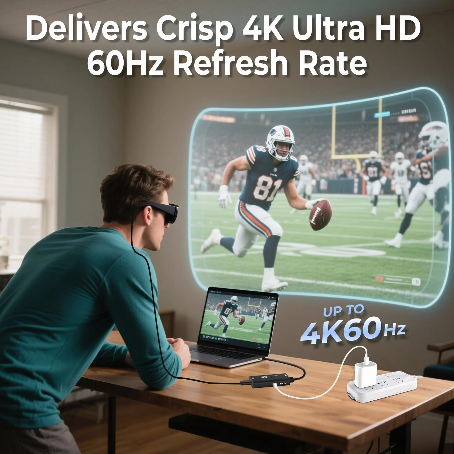 Guermok AR Glasses Adaptateur d'affichage HDMI vers USB-C, 1,5 m, 4K @ 60 Hz, convertisseur AR avec DC 5 V, pour X Real One/Air 2 Pro/Ray Neo/Rokid, Switch 2/1, PS 5/4, moniteurs Portables, Noir