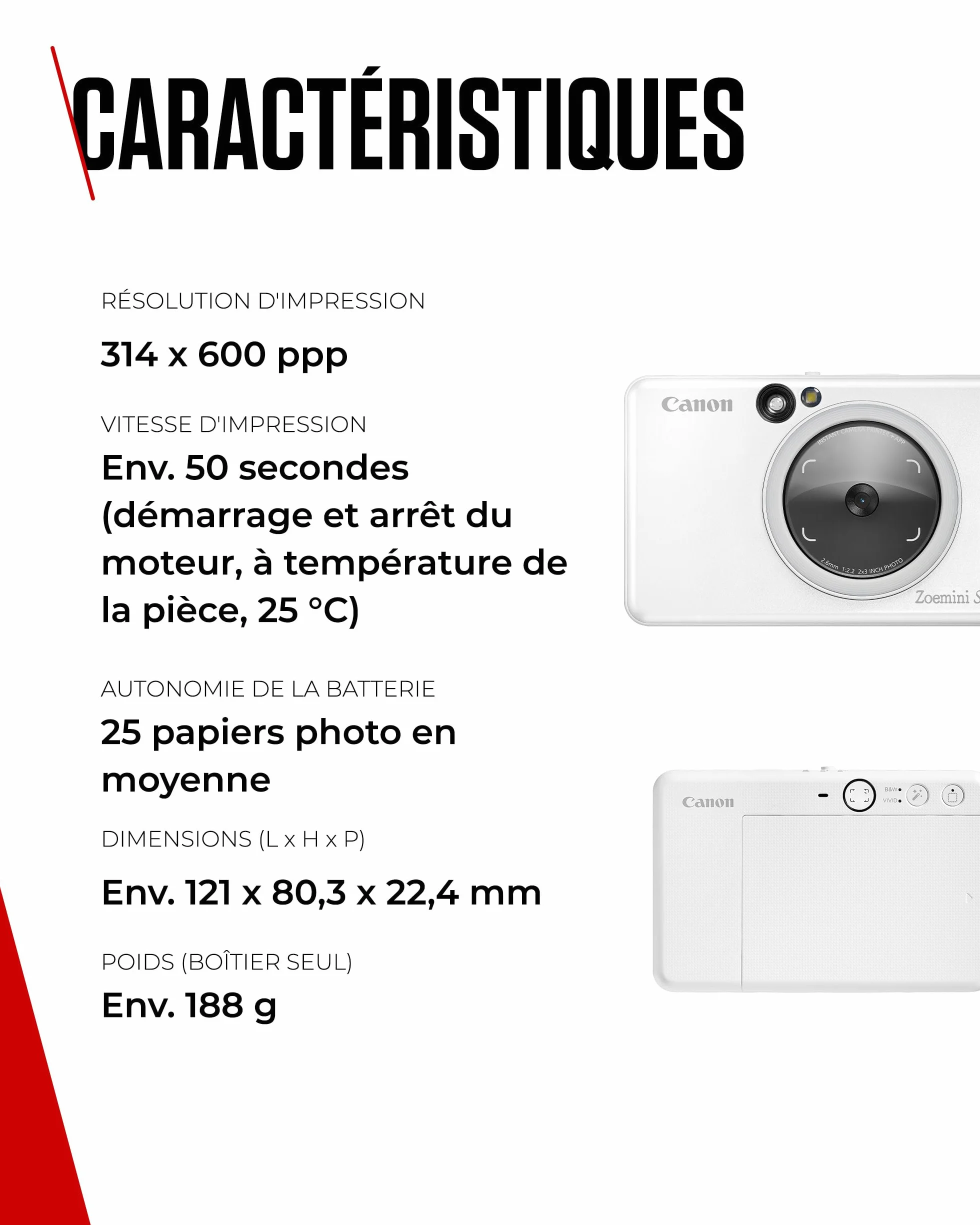Appareil Photo Instantané Canon Zoemini S2 Blanc