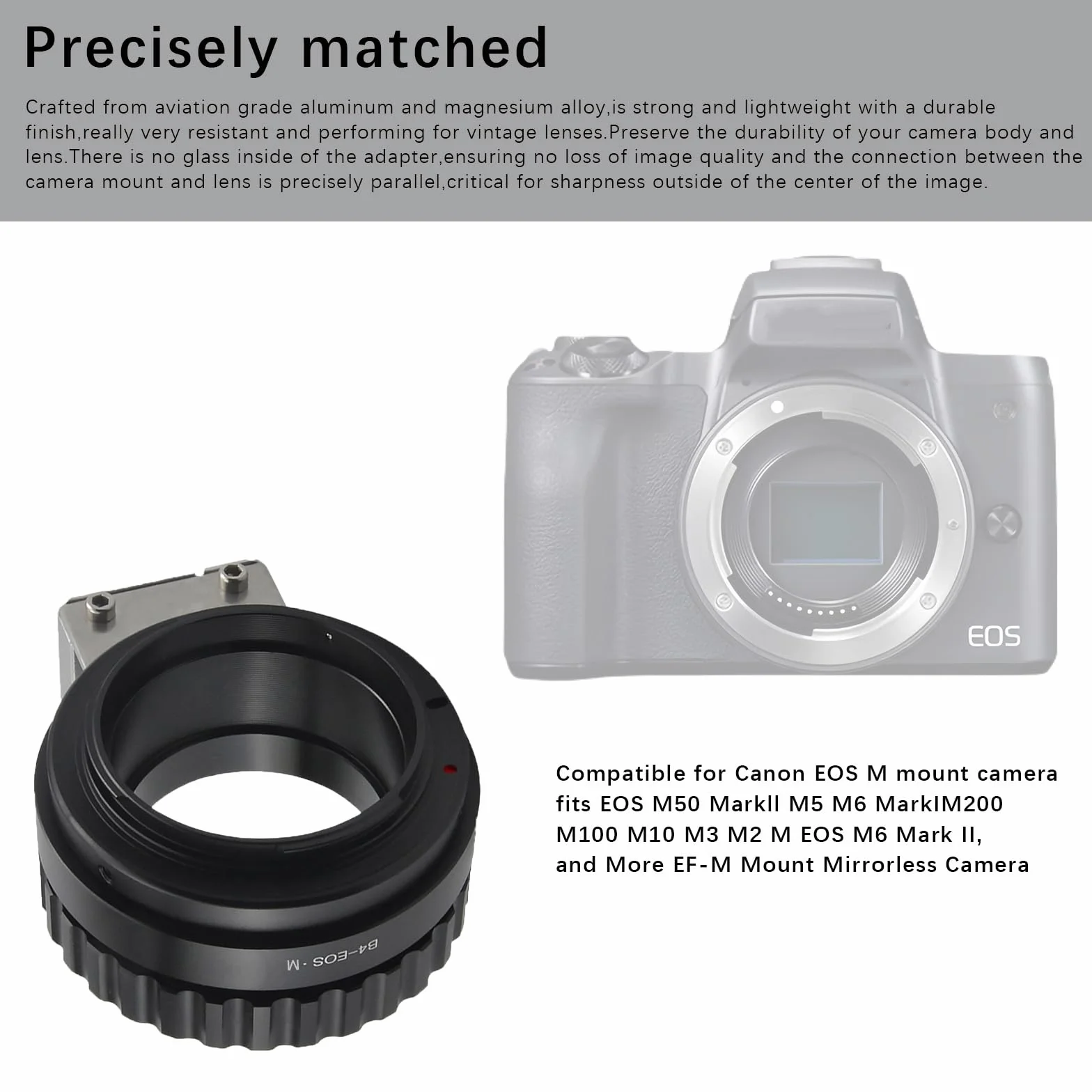Adaptateur d'objectif B4-EF M compatible avec objectif B4 2/3" Broadcast Grade Mount et pour appareil photo EOS-M (monture EF-M) EF M M2 M3 M5 M6 M10 M50 M100. Avec support trépied