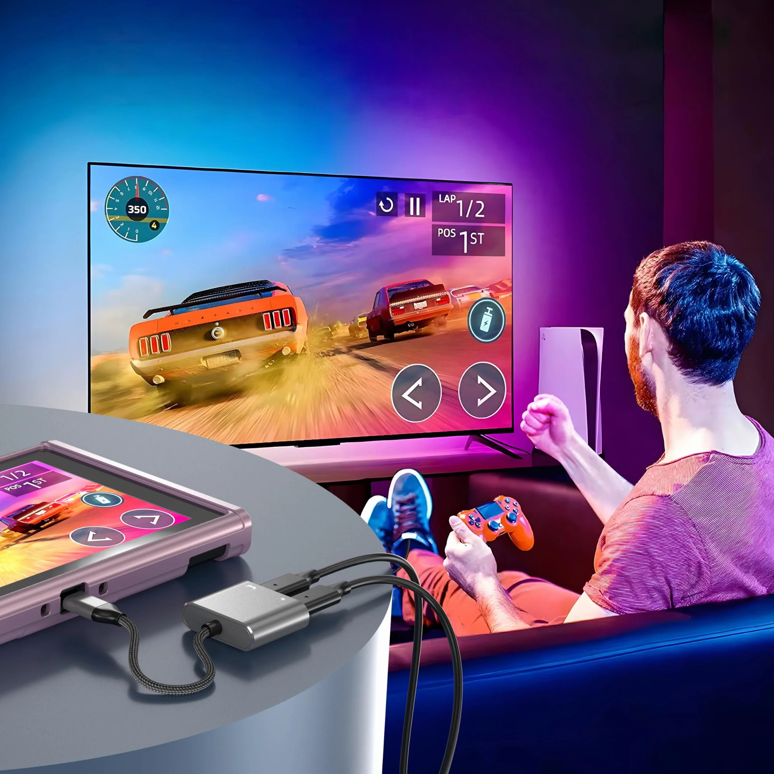 Adaptateur de Lunettes USB-C vers AR, Chargement et Jeu, Compatible avec Charge Rapide PD de 100W pour iPhone 17-15, Switch OLED, Steam Deck&Viture/Rokid/Xreal/RayNeo AR 1080P 120 Hz/4K 60Hz