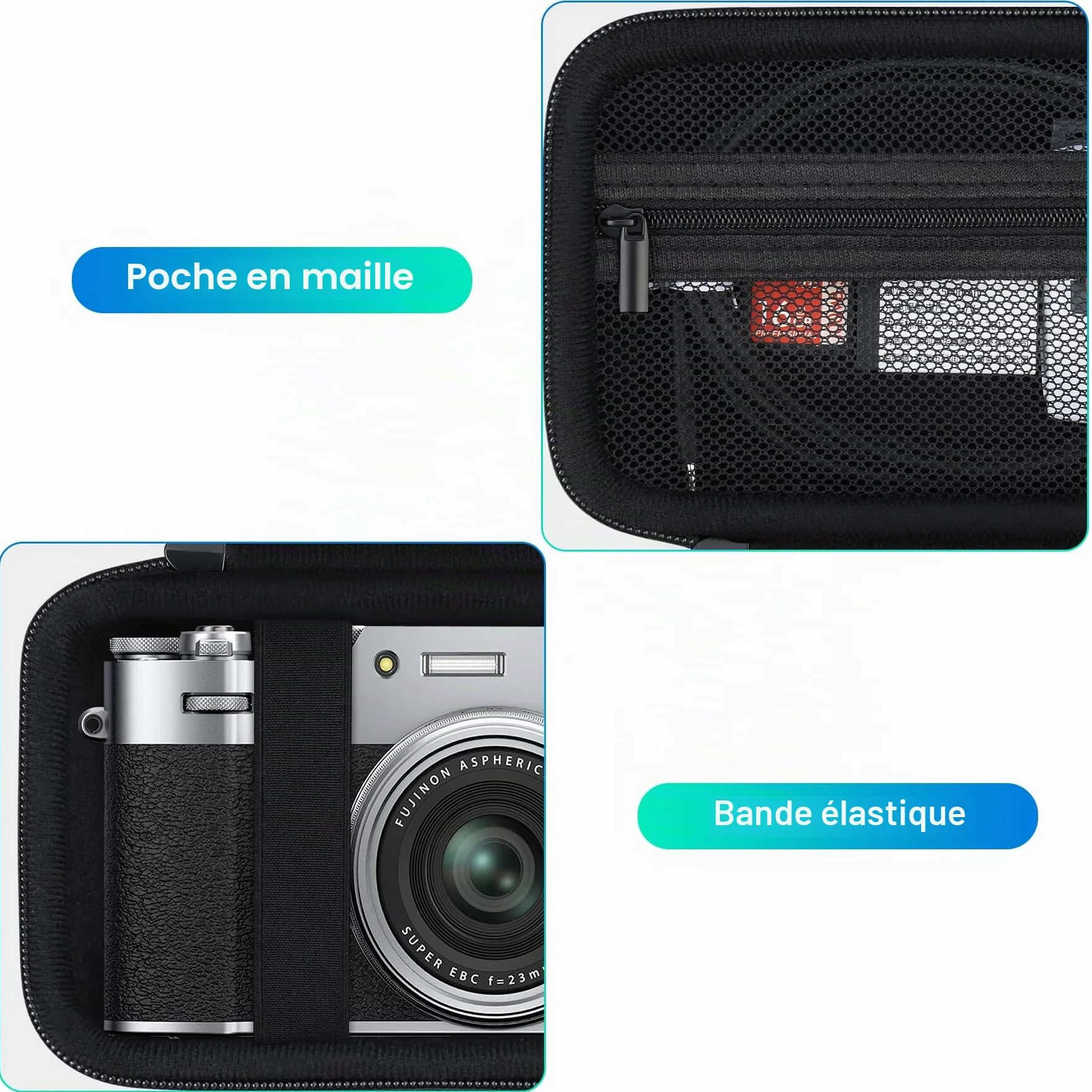 BOVKE Étui de Transport pour Fujifilm X100VI X100V X-E5 Appareil Photo Numérique, Poche en Maille, Noir
