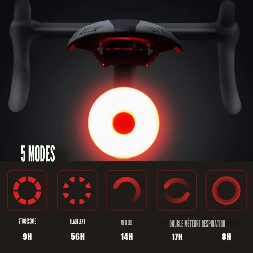 WASAGA Feu arrière de vélo LED Rechargeable USB 5 Modes Étanche