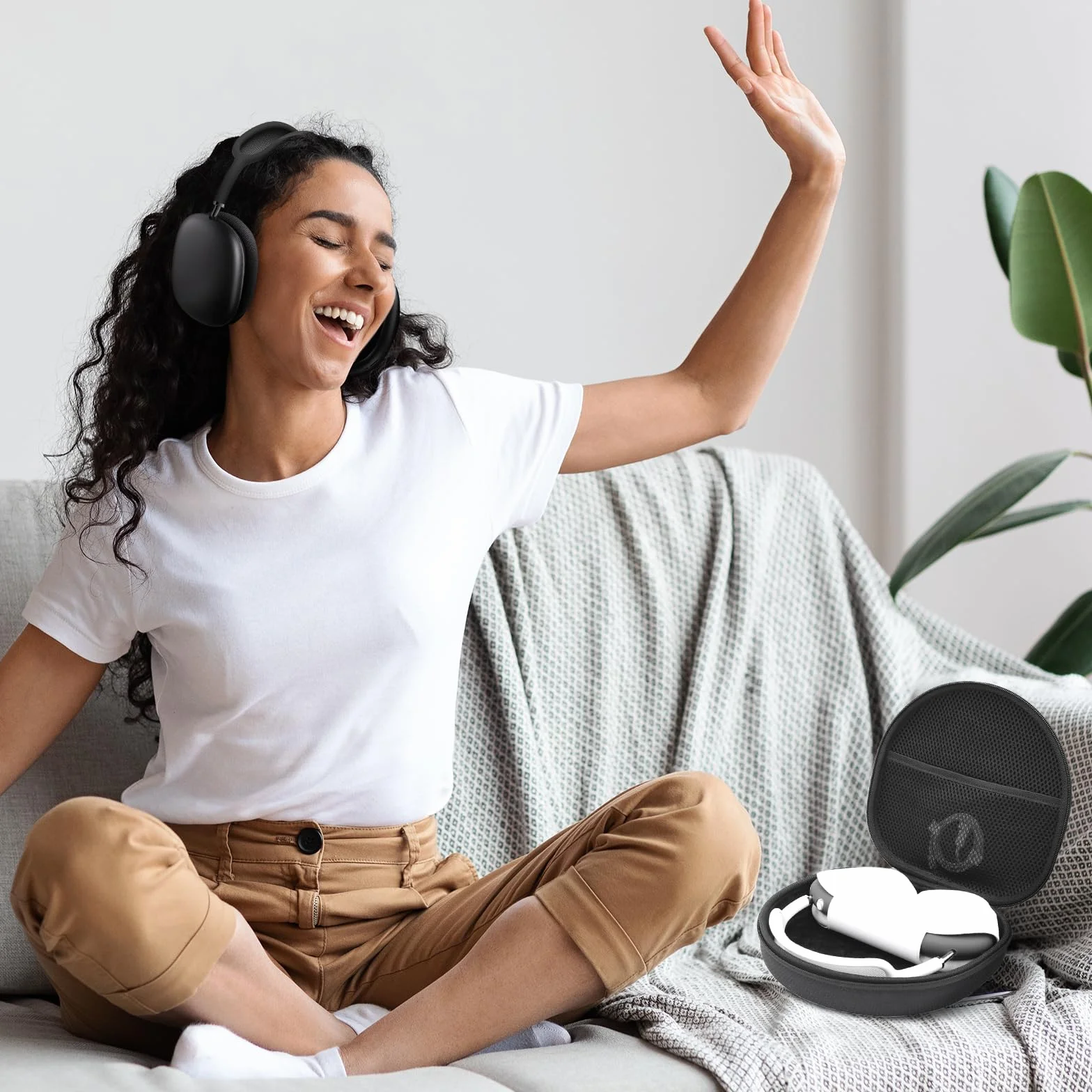 ProCase Étui Transport Rigide pour AirPods Max 2020/2024 avec Couvercle et Pochette en Filet, Noir