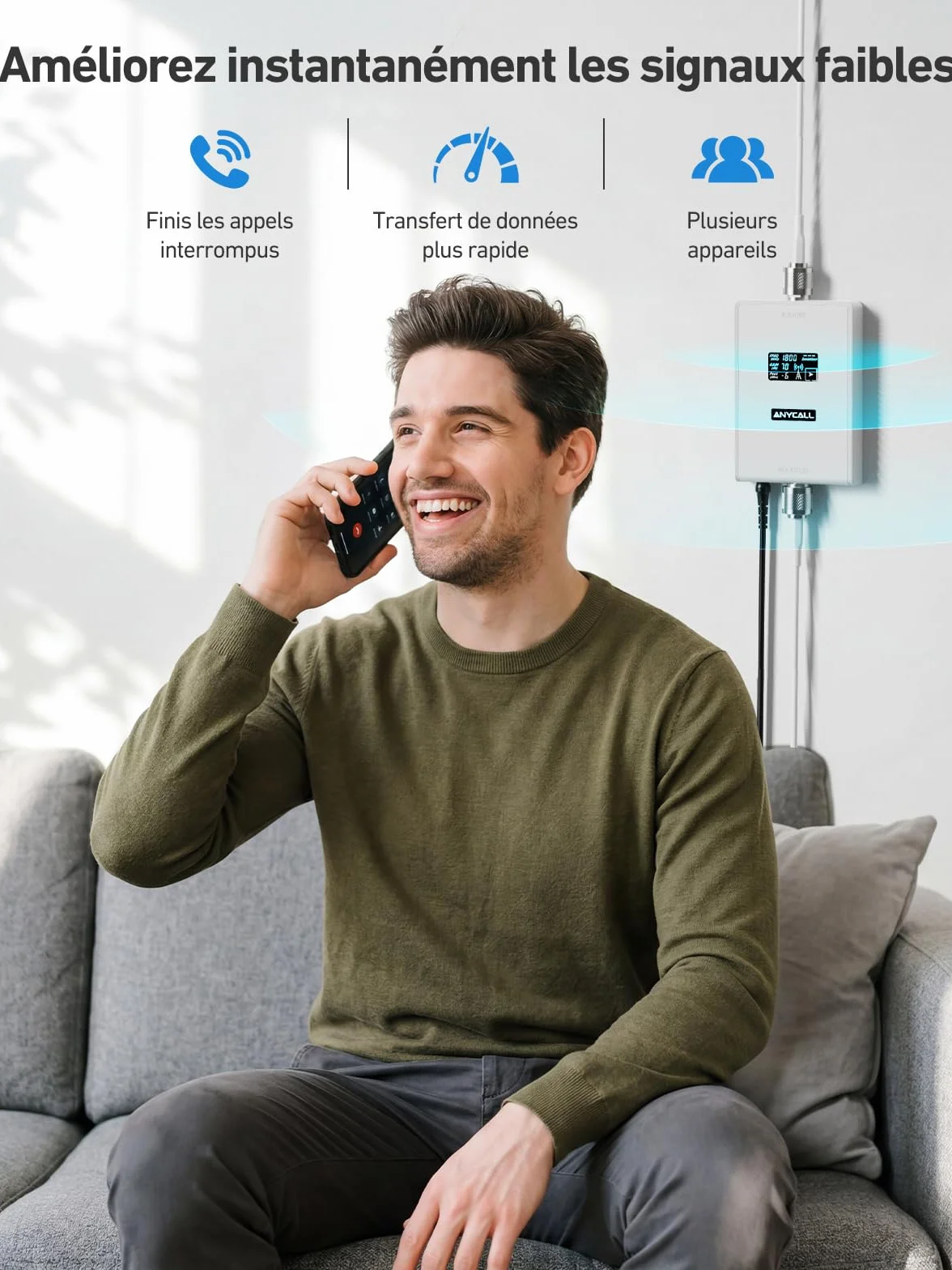 Amplificateur Reseau Mobile pour Bande 3 et 20, Amplificateur de Signal Cellulaire pour Maison Bureau, 5G 4G LTE GSM Répéteur à Gain élevé, Compatible avec Orange SFR Bouygues Telecom Free