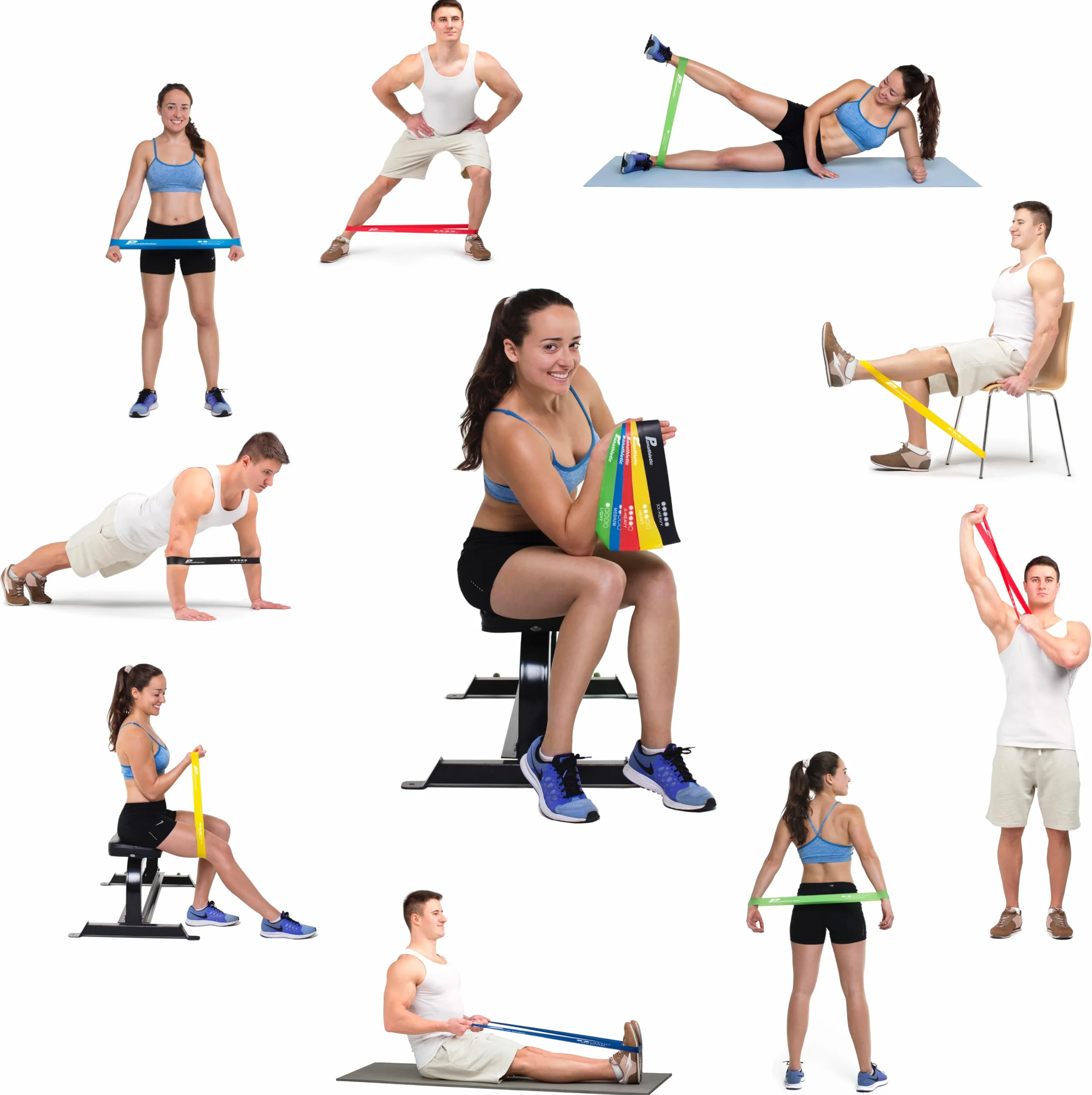 Panathletic Bandes Élastiques Fitness Set de 5 – 5 Niveaux de Tension, Guide d’Exercices, Sac de Transport