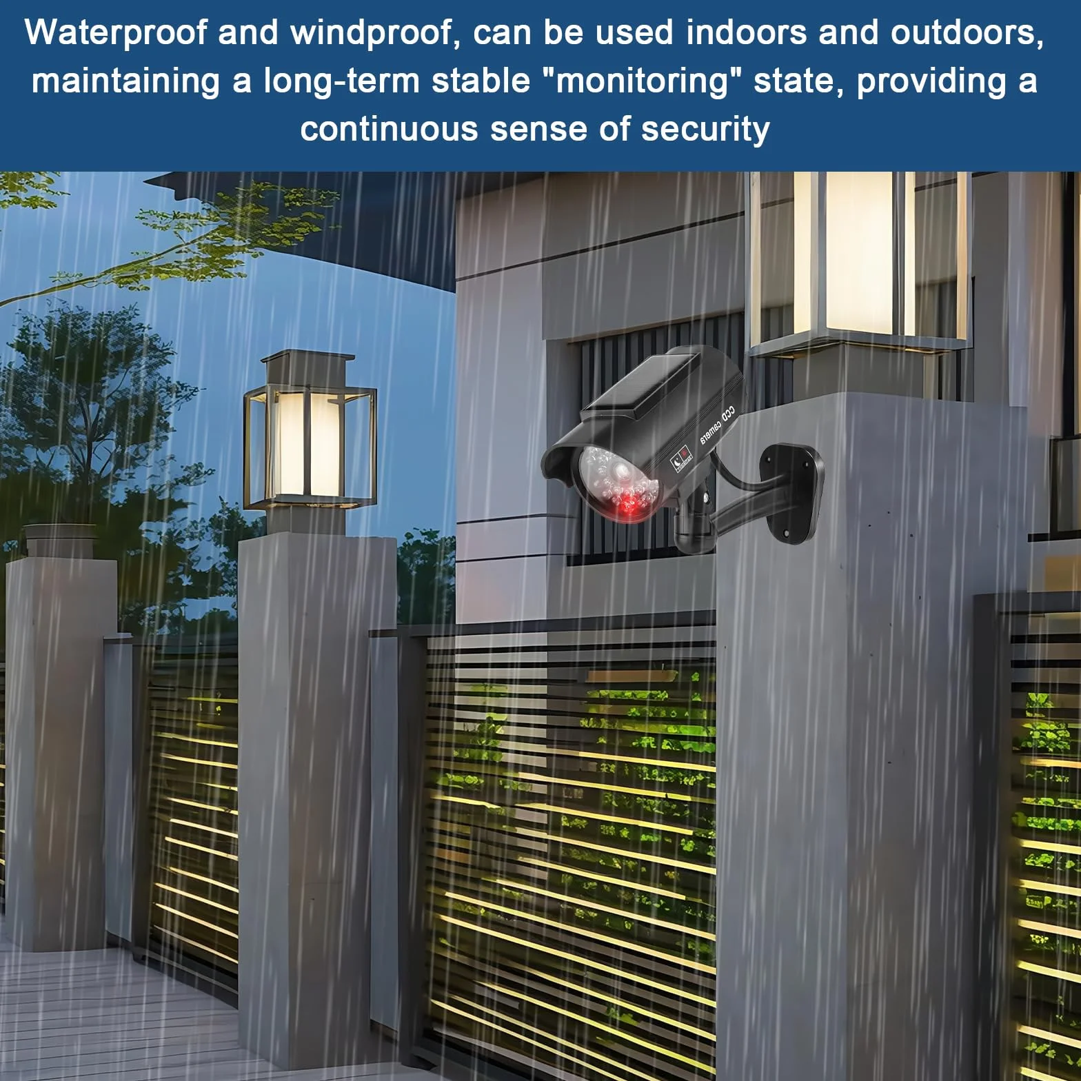 Sporgo 2 pièces Caméra factice Extérieur: Caméra de surveillance factice solaire avec lumière LED rouge clignotante, caméra de surveillance factice caméra de sécurité factice pour intérieur et