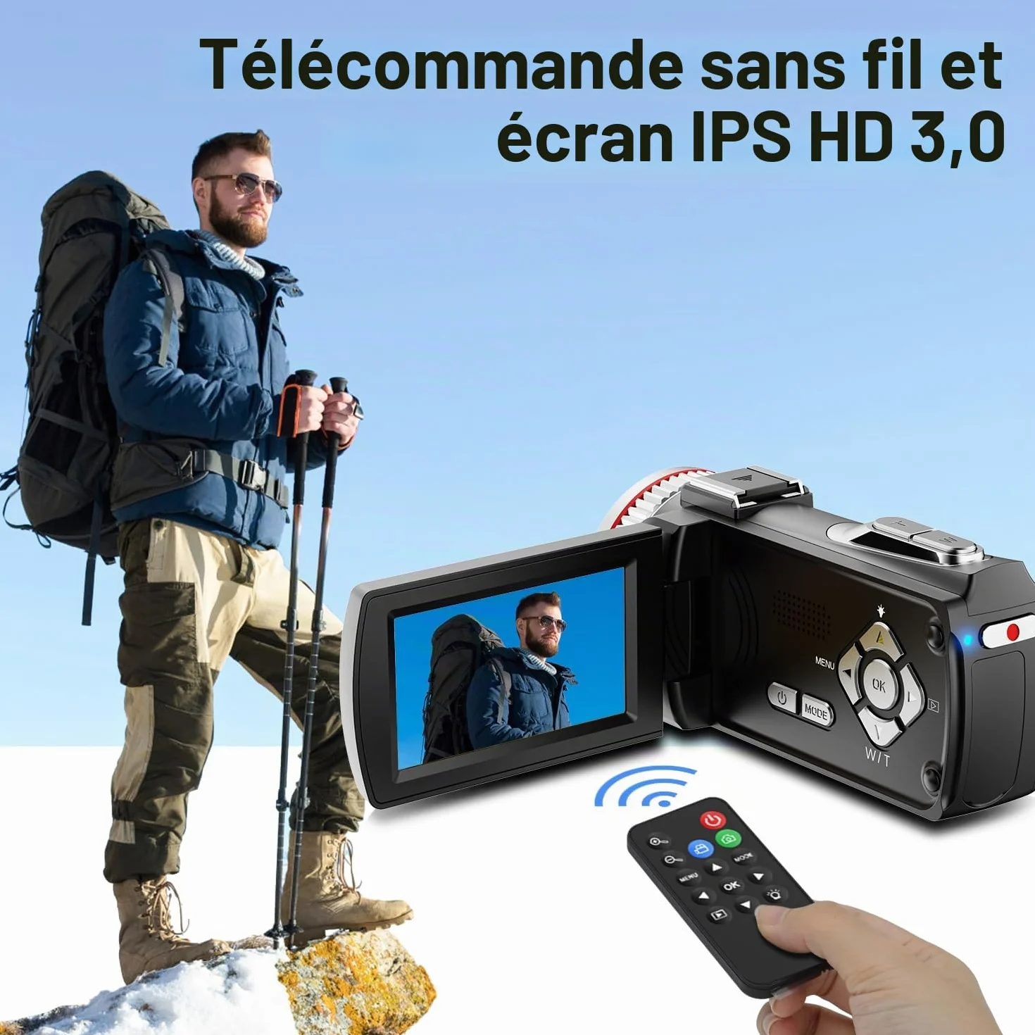 Caméra Vidéo 4K 64MP Caméscope Vlogging avec Écran Rotatif 270°, Carte 64 Go, Microphone, Stabilisateur, Télécommande, 2 Piles