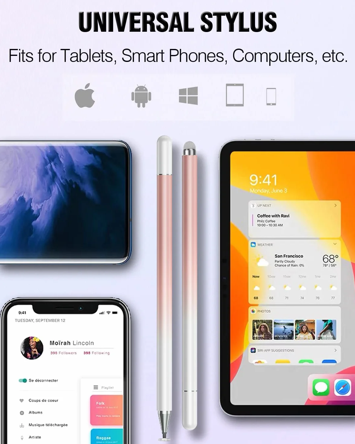 Stylet pour Tablettes Tactiles et Smartphones, 3 Pack, Compatible avec iPad Pro/Mini/Air, Samsung, Xiaomi, Lenovo, iPhone