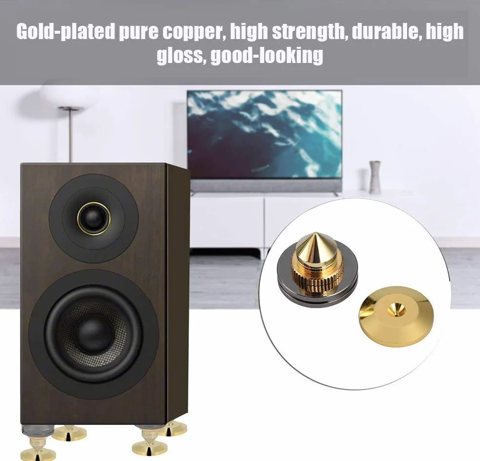 Lot de 4 pics de haut-parleur, supports de haut-parleur, caisson de basses, amplificateur, platine, pieds isolants isolants, tapis anti-chocs avec adhésif double face