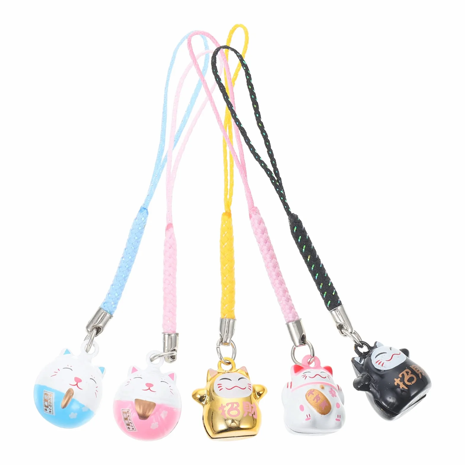 TOYANDONA Maneki Neko Lot de 5 breloques pour téléphone portable en forme de chat porte-bonheur en cuivre