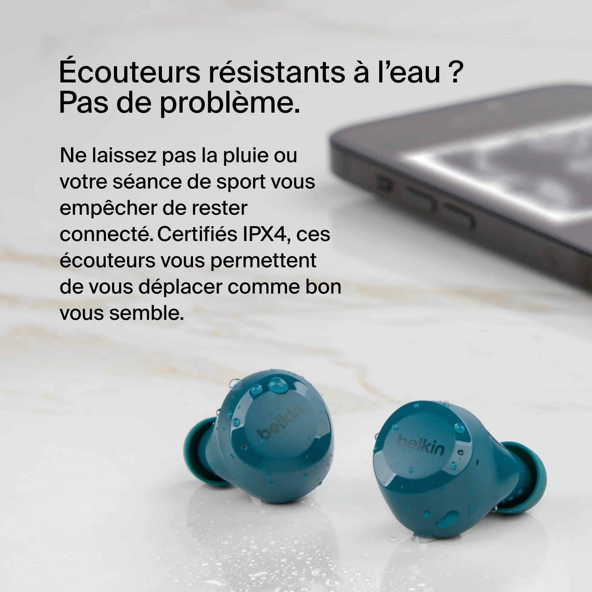 Belkin Écouteurs True Wireless SoundForm Bolt (sans fil, jusqu'à 28h d'autonomie de batterie, mode mono, certification IPX4, Bluetooth, micro, pour iPhone, Galaxy, etc.)