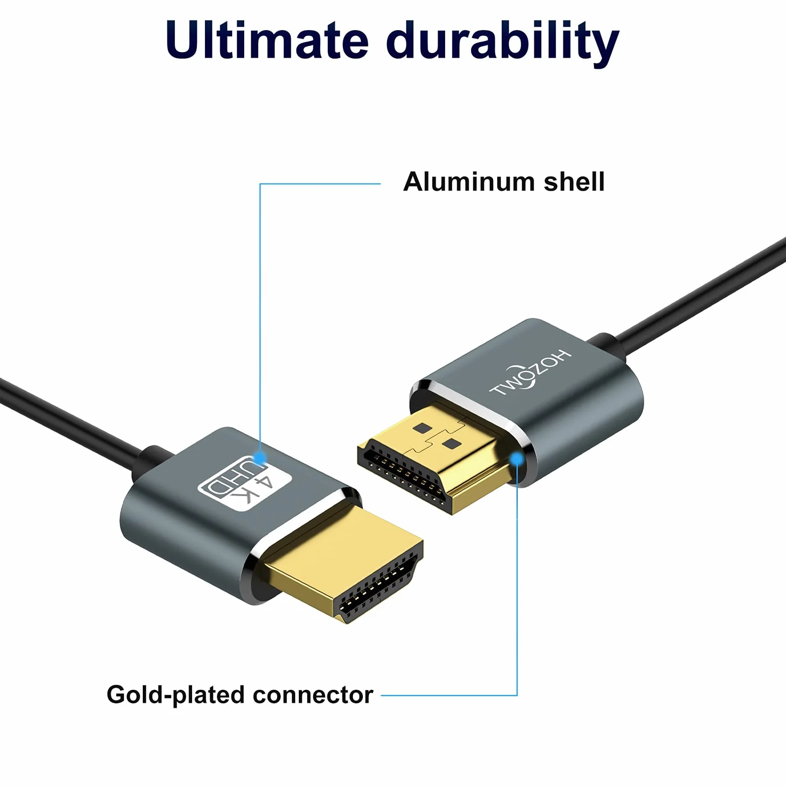 Twozoh Câble HDMI fin 0,3M Lot de 2, Ultra fin haute vitesse 4K@60Hz 18Gbps