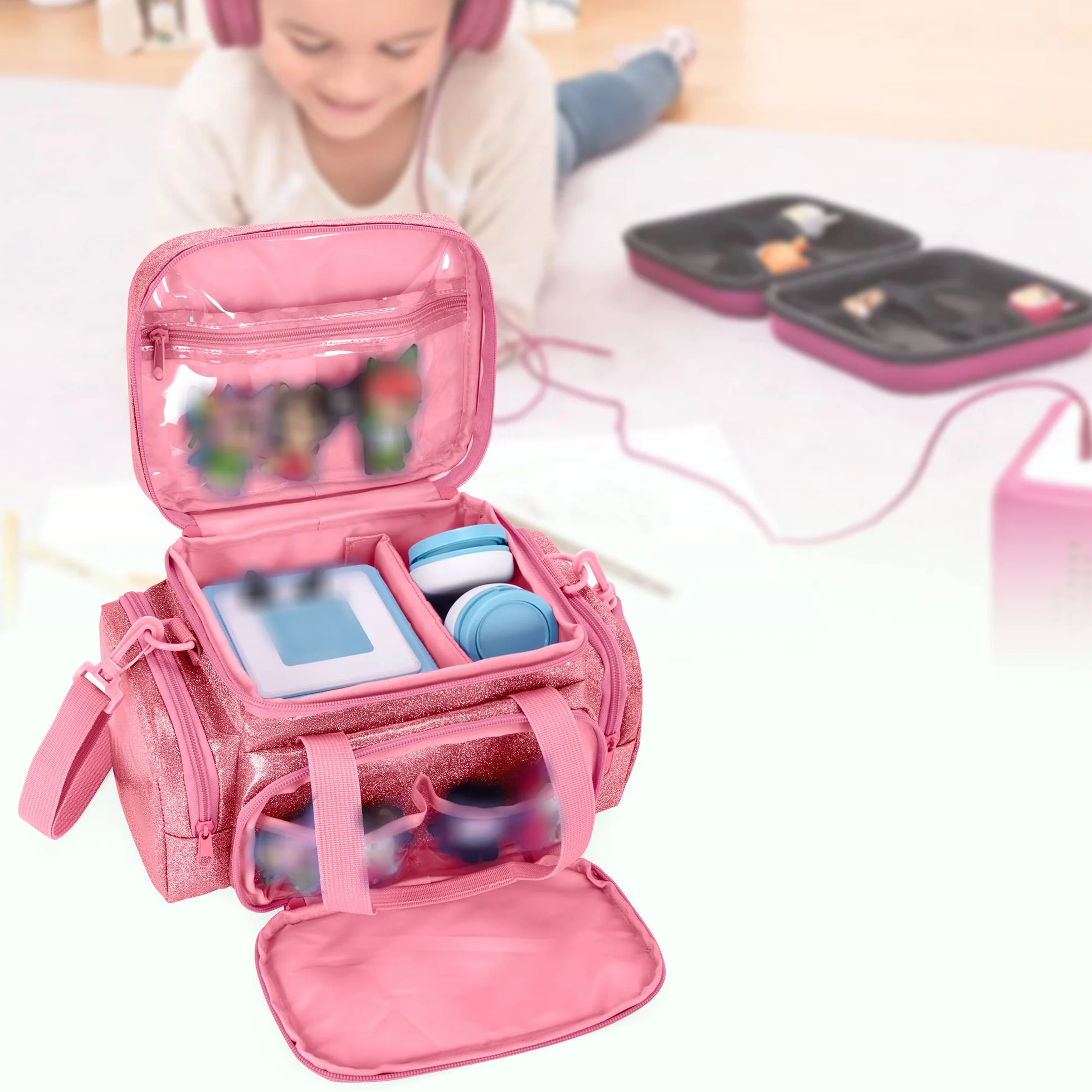 Sac de Transport Compatible Tonie 2/1 Rose, Sac de Rangement pour Lecteur Audio avec Poignée et Bandoulière