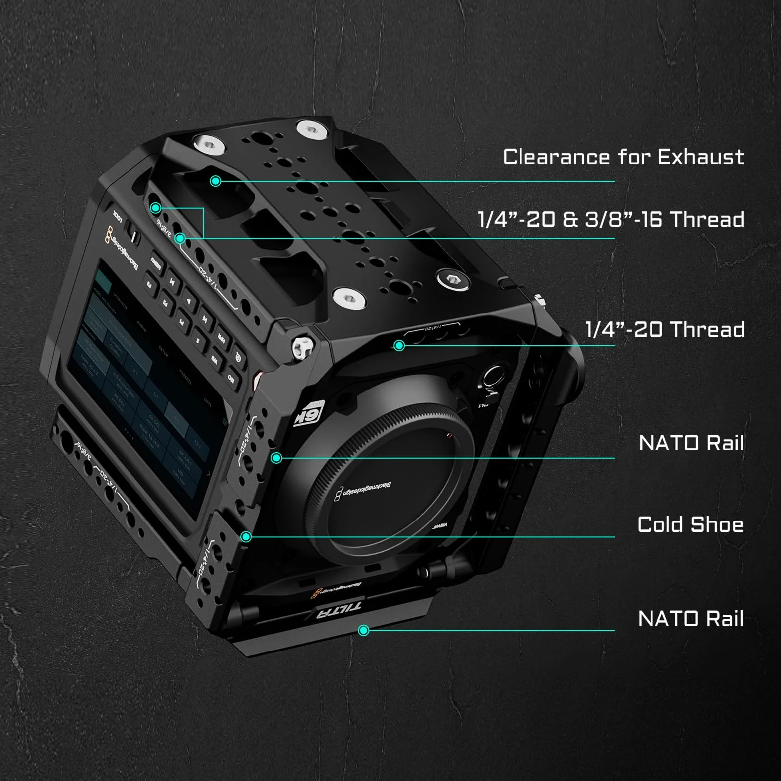 Tilta Cage Pyxis 6K, Pro Kit Cage pour Caméra Compatible avec Pyxis 6K/12K avec Plaque de Batterie V Mount, Poignée Supérieure, Plaque de Base, Tiges - Noir ES-T21-B-V