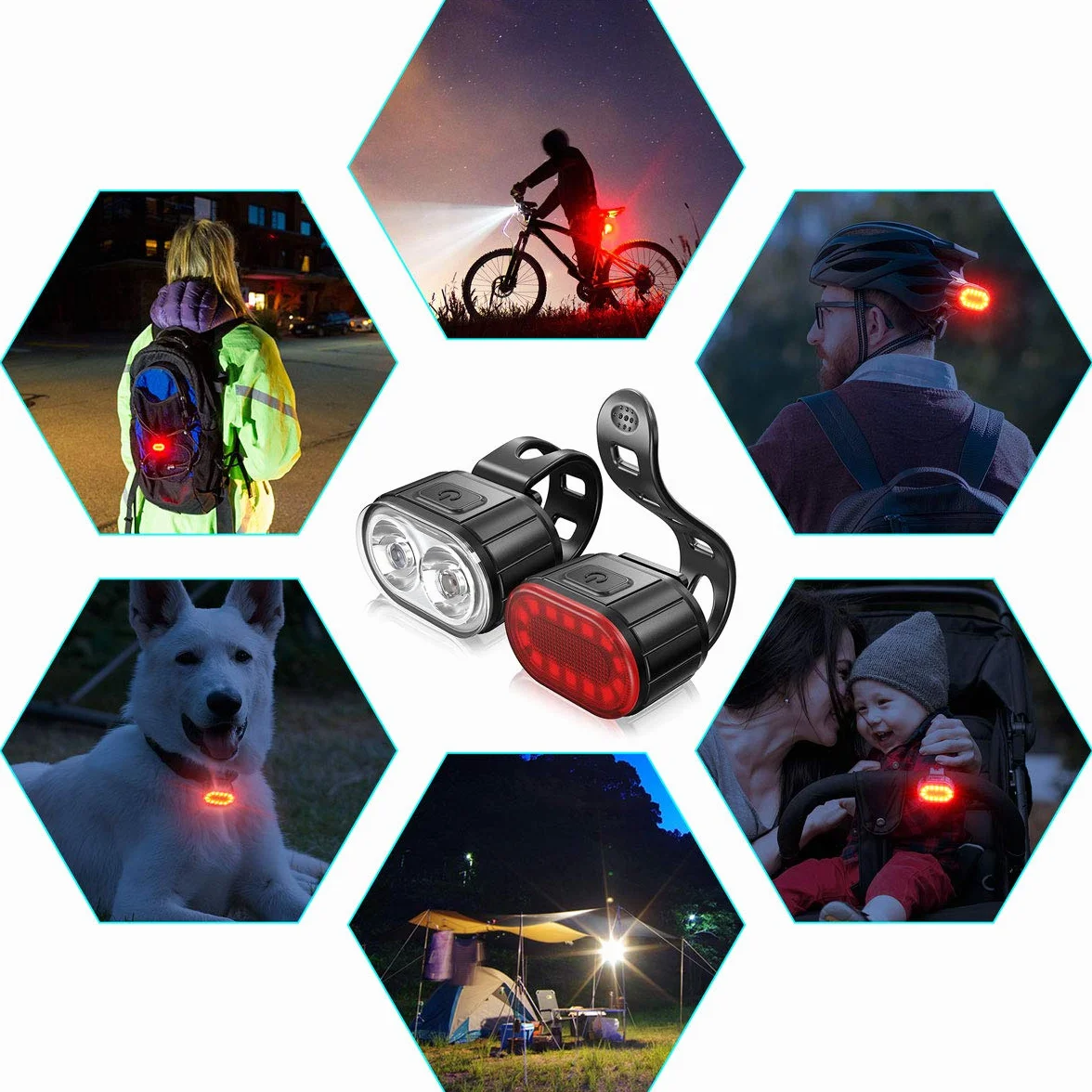 Lumiere Velo à LED Feux Avant Arrière Rechargeables USB IPX5 Phares Double Talon