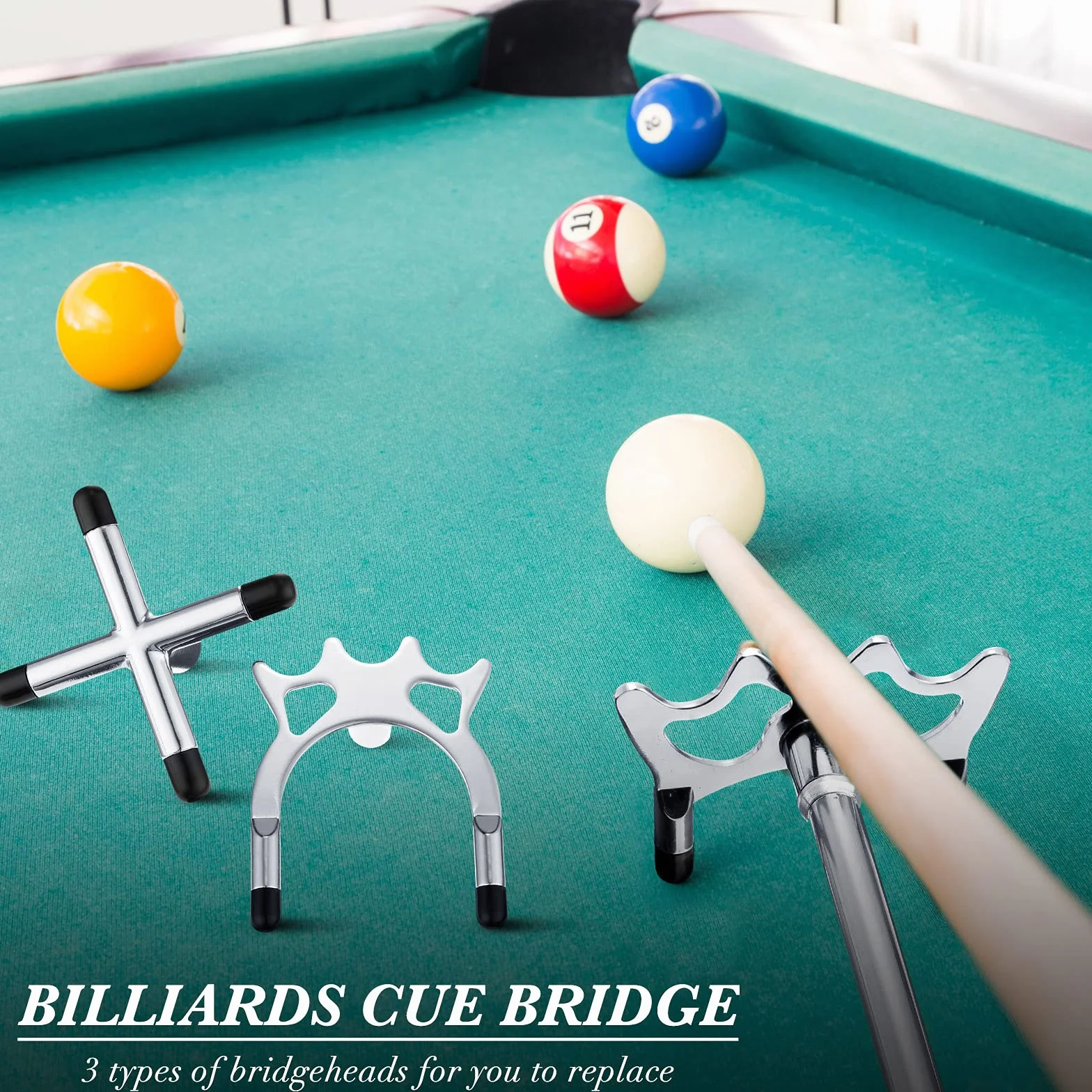 Bâton Pont de Queue de Billard Rétractable 3 Pièces Tête en Laiton Amovible Accessoire pour Table de Billard
