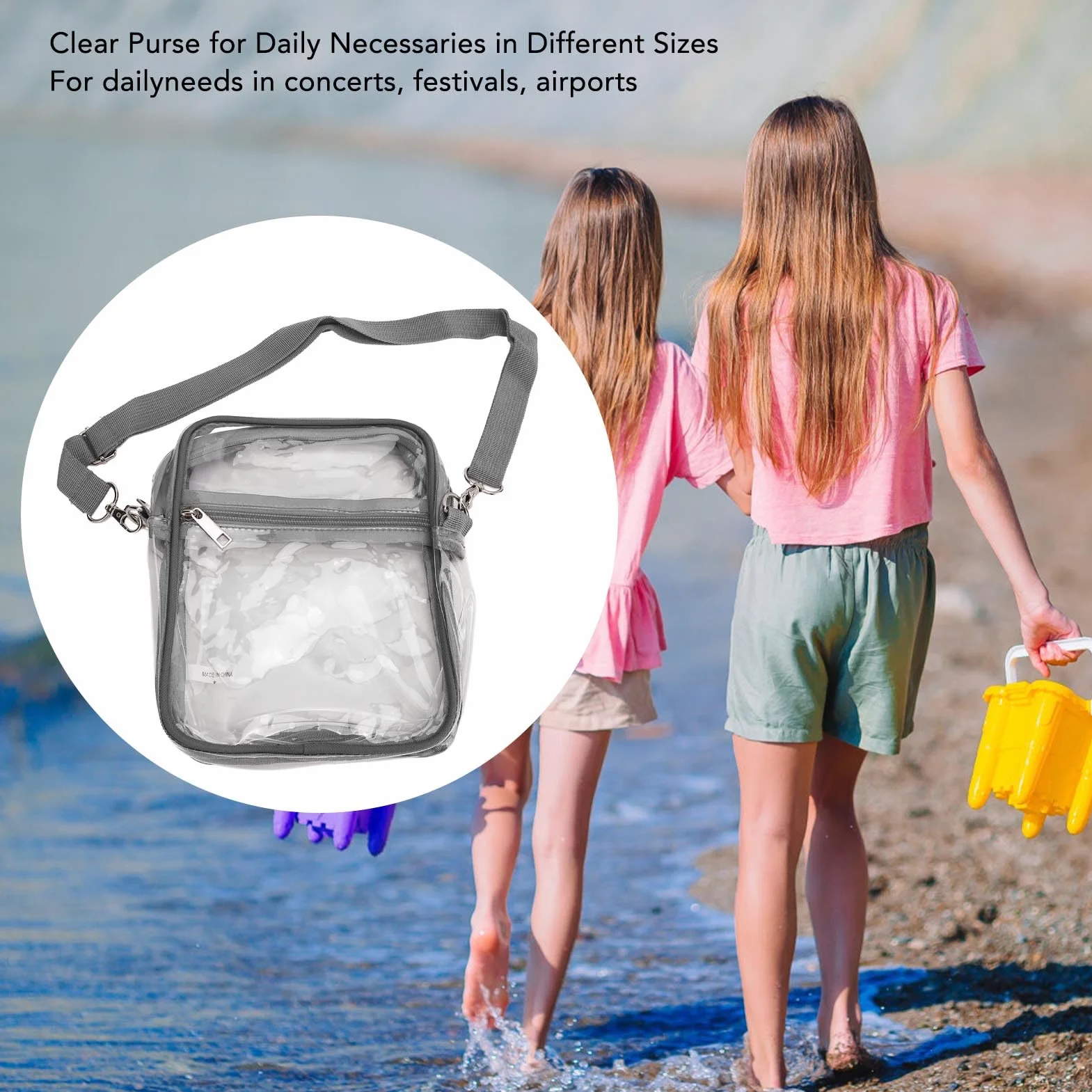 Fockety Sacoche Transparente en PVC avec bandoulière réglable et Fermeture à glissière