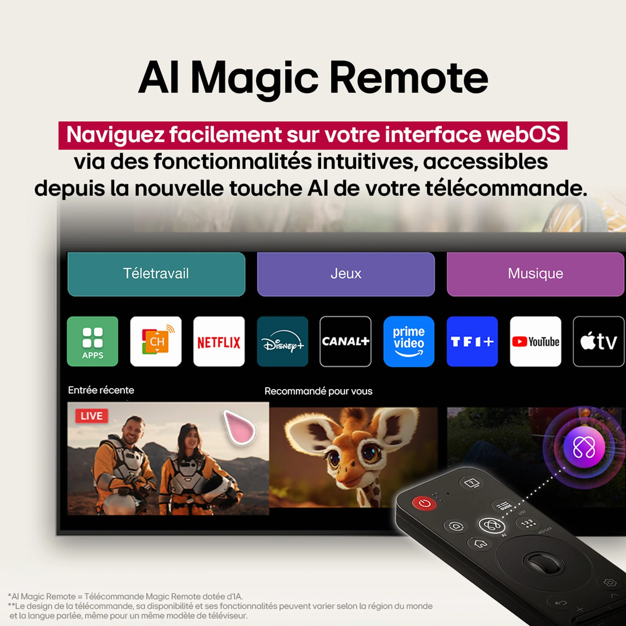 LG TV QNED AI 2025 50QNED8E 50" (126cm) 4K UHD HDR10 webOS 25 Télécommade AI Magic Remote Alexa Google Assistant AirPlay 2