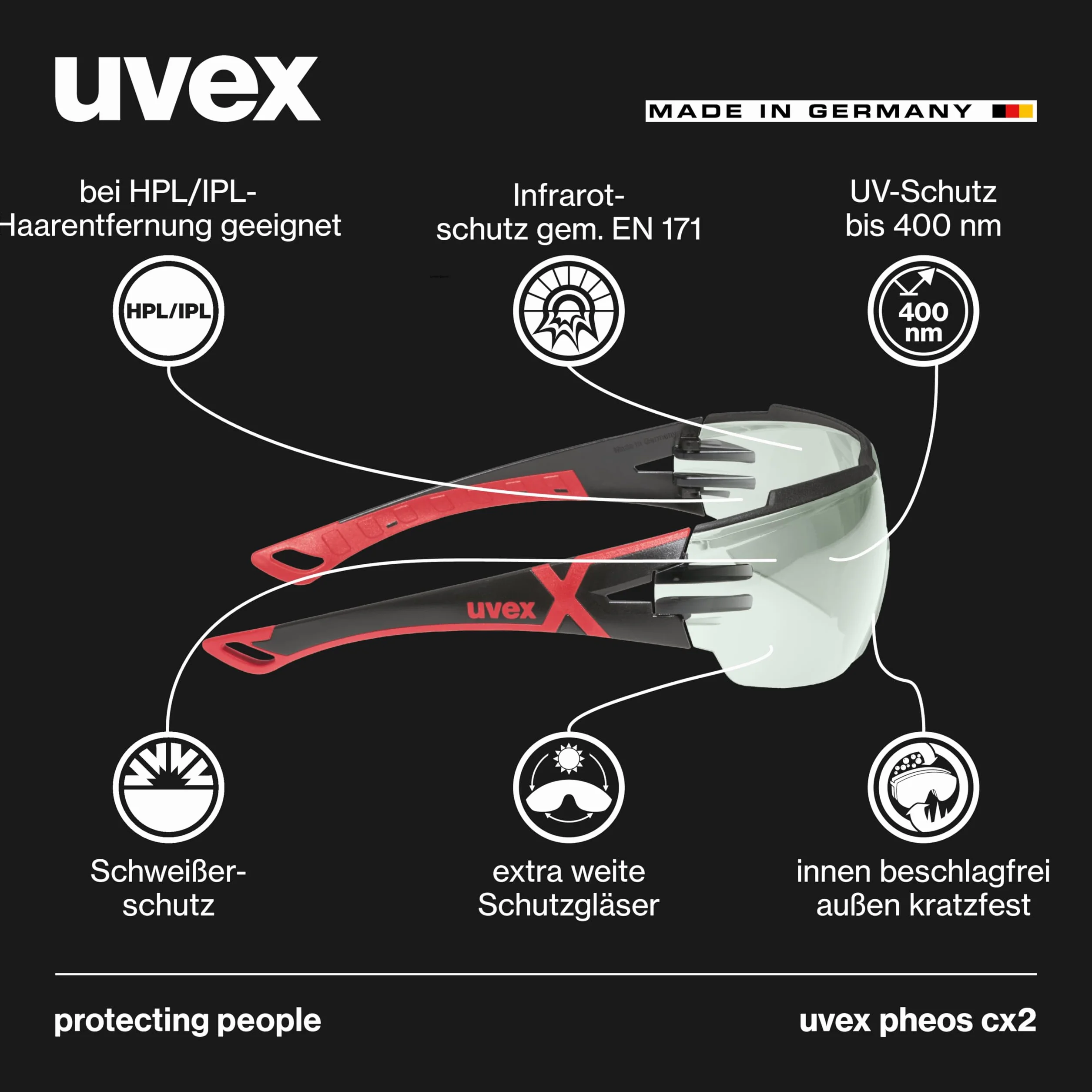 Uvex pheos cx2 Lunettes de protection infrarouge UV soudage anti-buée anti-rayures