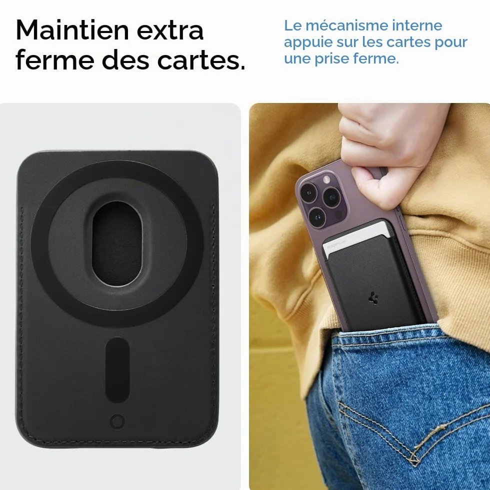 Spigen Valentinus MagFit Portefeuille magnétique pour 3 Cartes Compatible iPhone 17/16/15/14/13/12 Noir
