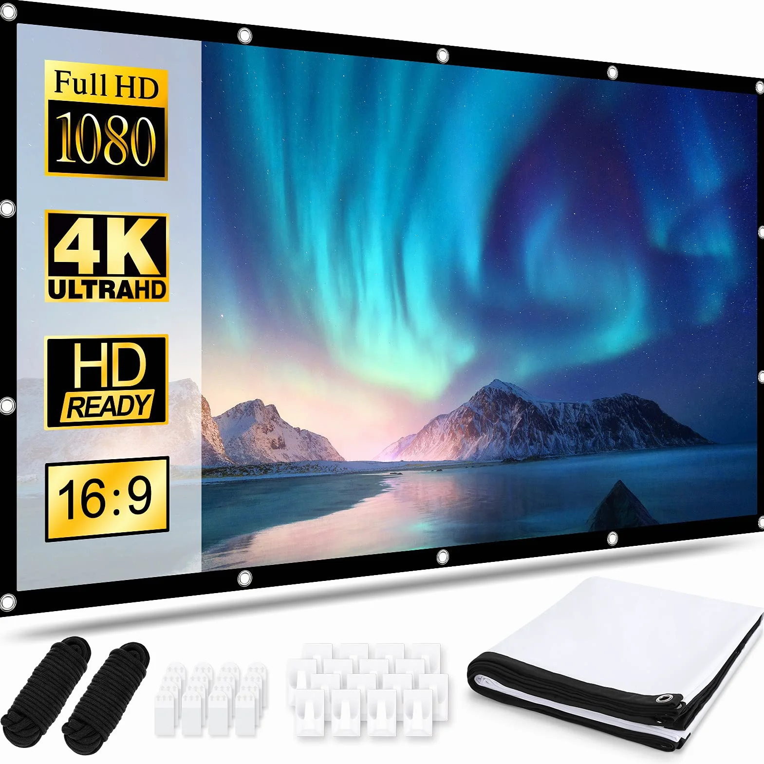 Osoeri Écran de Projection Portable 100 Pouces 16:9 HD Double Face Anti-Plis