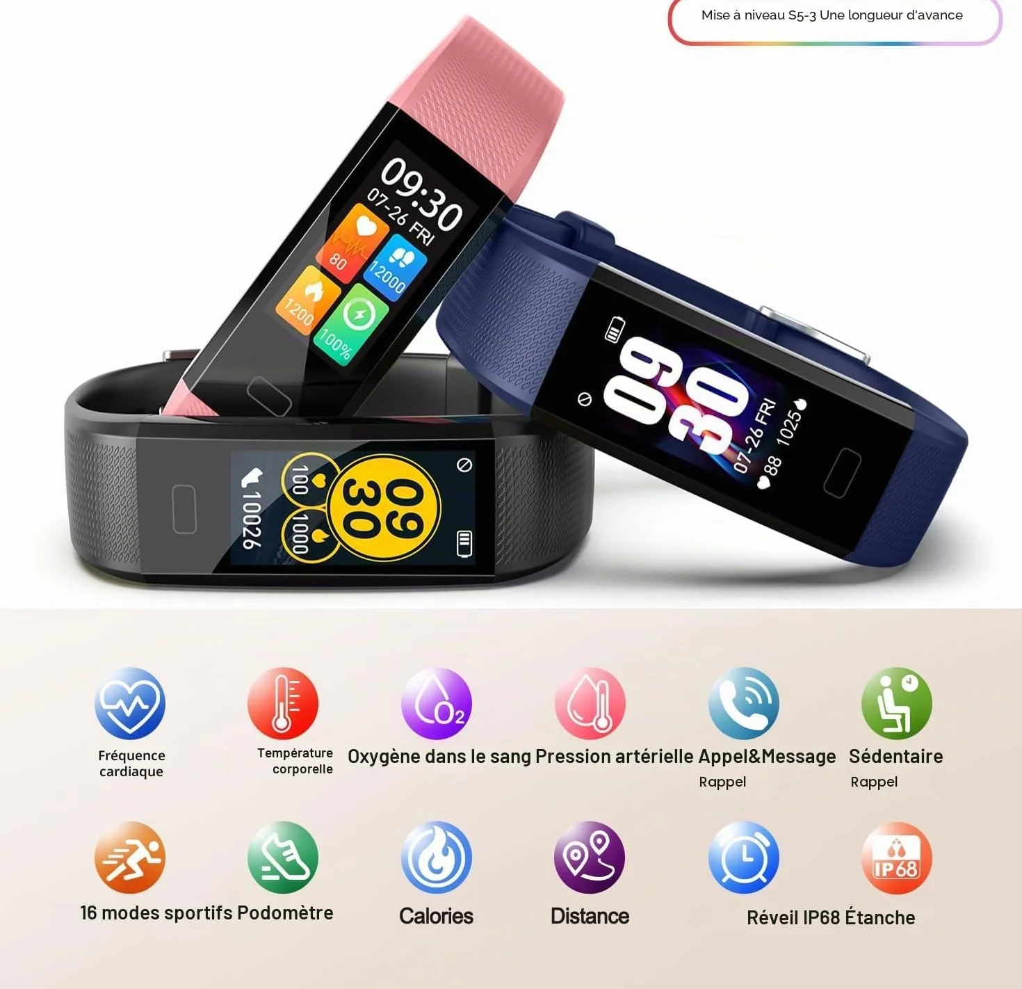 Montre Connectée Femme Homme IP68 Etanche Smartwatch Fitness Tracker Podomètre Fréquence Cardiaque SpO2