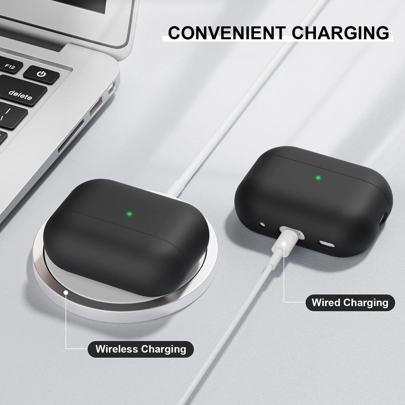 Coque en Silicone Compatible avec Airpods Pro 2 (2022), Ultra-Thin, Étui de Protection Souple, LED Avant Visible, Noir