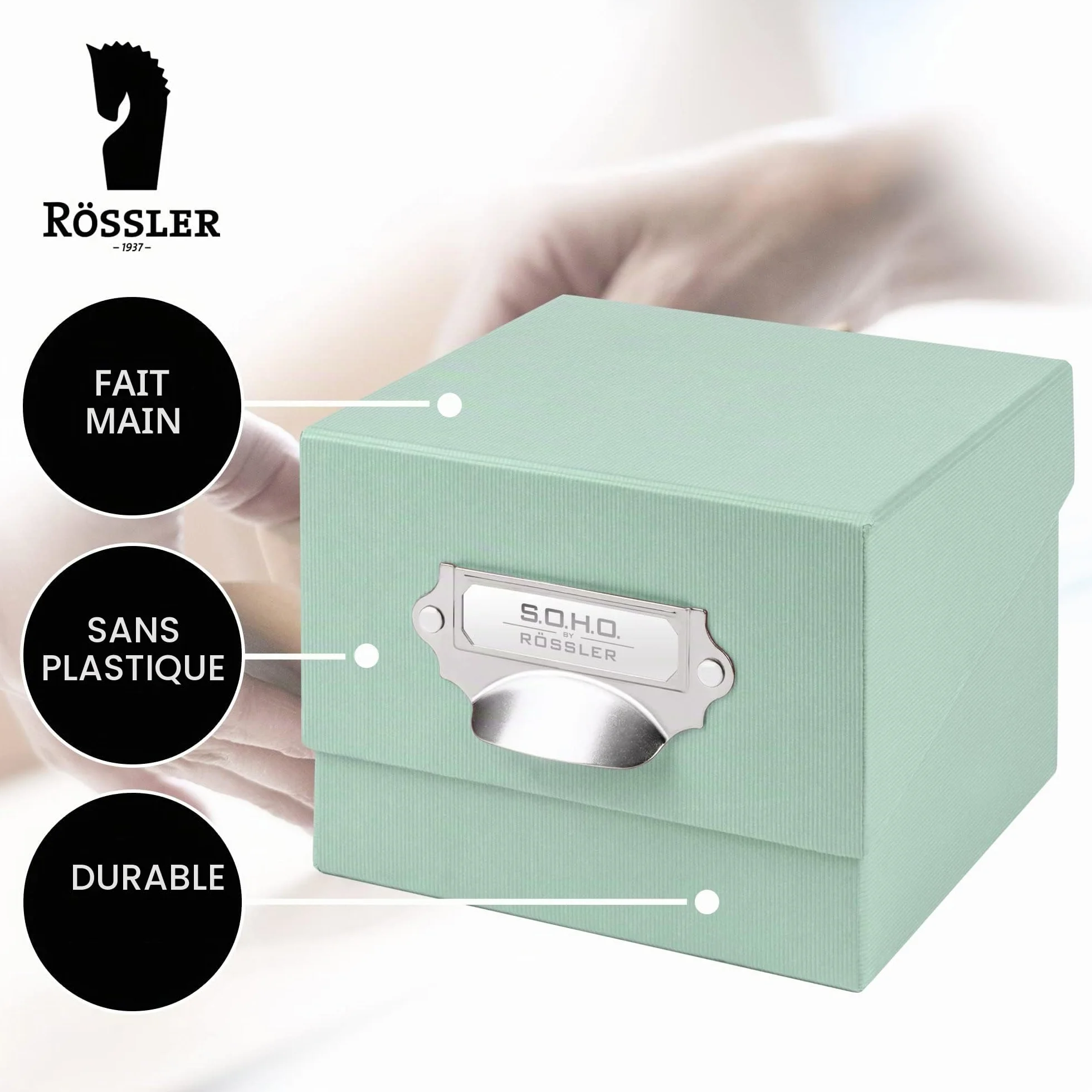 Rössler Papier S.O.H.O. 1325452650 Boîte de rangement pour photos avec étiquette inscriptible Menthe 1 pièce