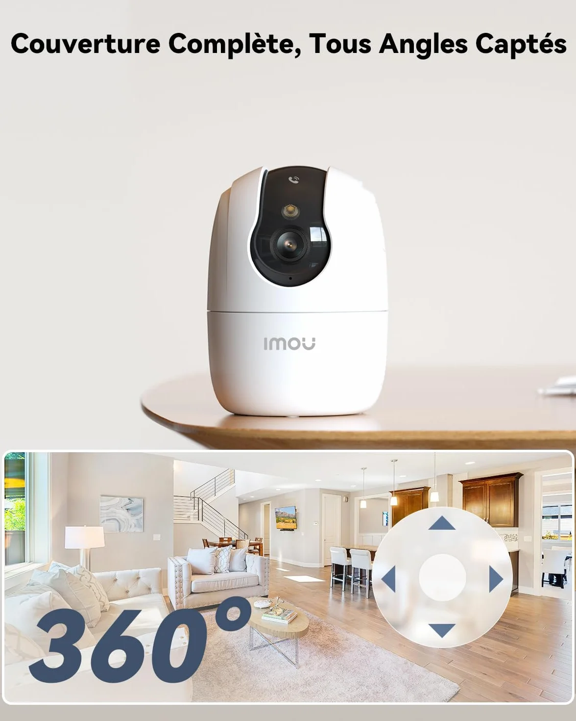 Imou 2K 3MP Caméra Surveillance WiFi Intérieur 360° Wi-Fi 6 Double-Bande Vision Nocturne Couleur Détection Personnes Animaux Suivi Intelligent Compatible Alexa